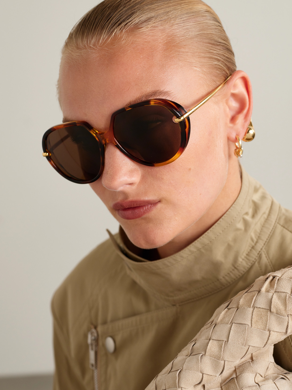 Bottega Veneta Drop Round-frame Tortoiseshell Acetate And Gold-tone Sunglasses In Multi