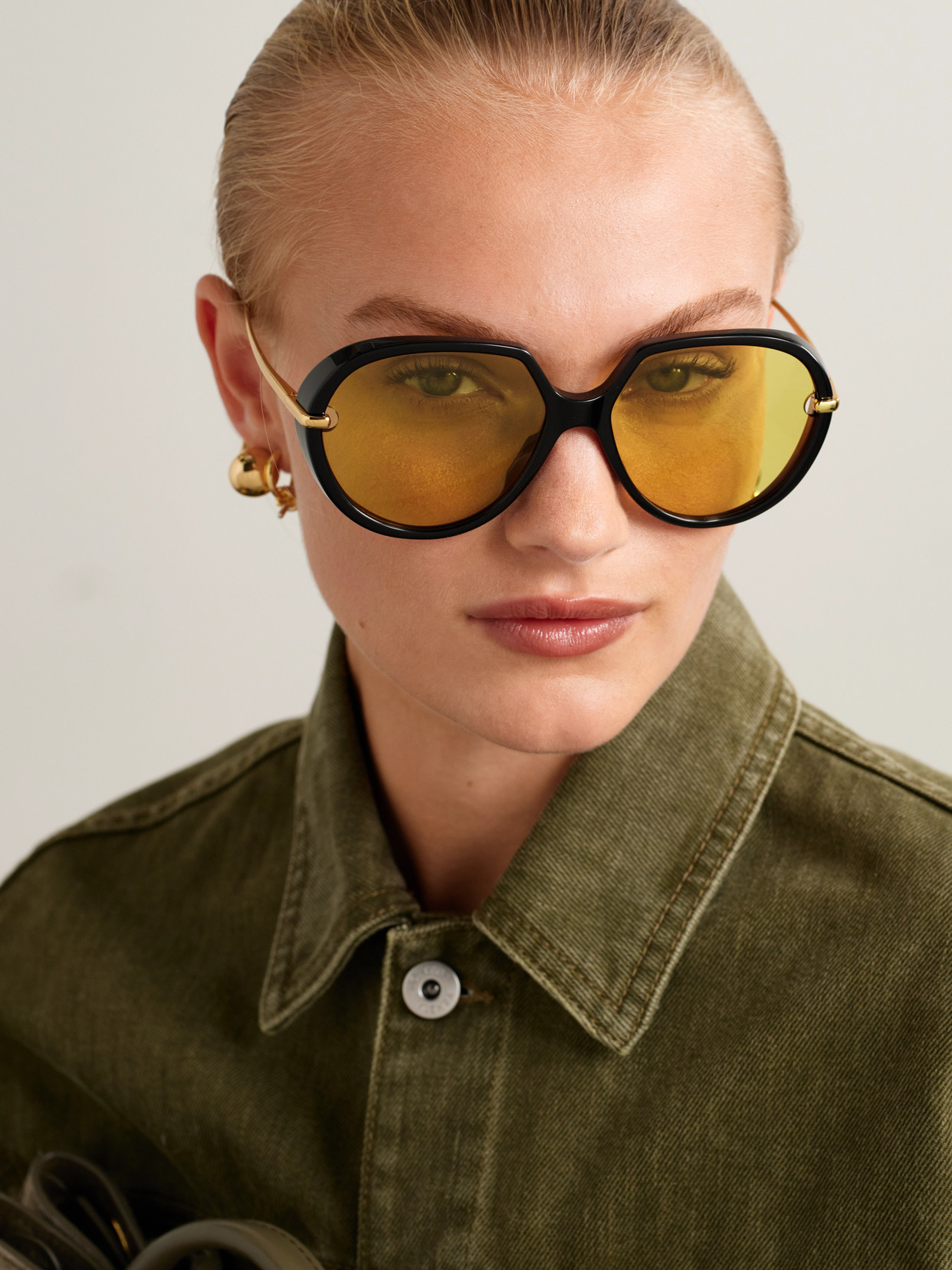 Bottega Veneta Drop Round-frame Acetate And Gold-tone Sunglasses In Gold