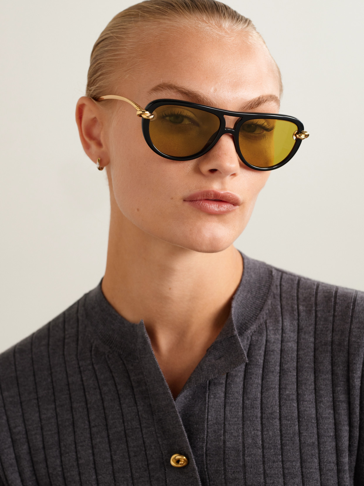 Bottega Veneta New Knot Aviator-style Acetate And Gold-tone Sunglasses In Gold