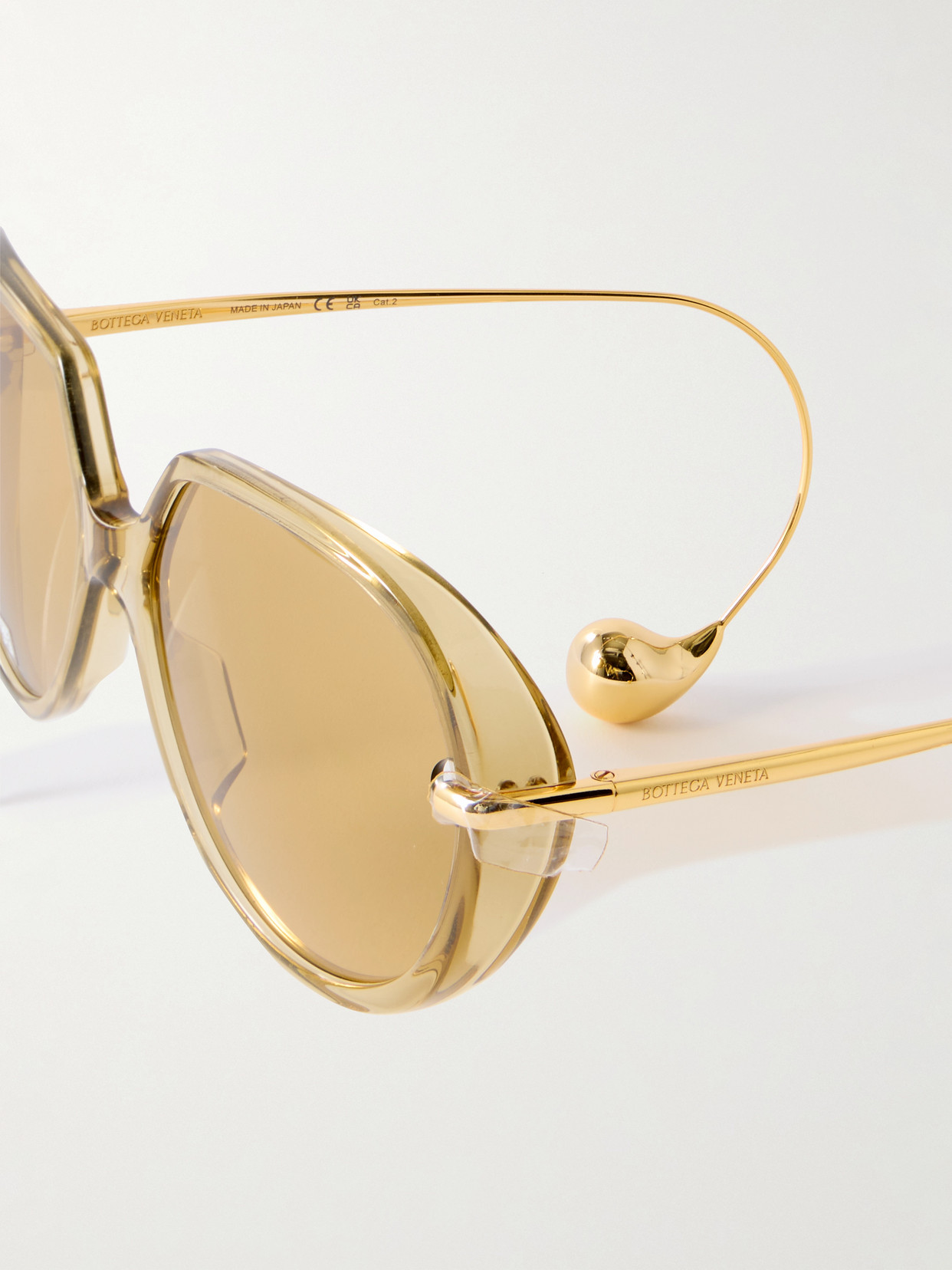 Bottega Veneta Drop Round-frame Acetate And Gold-tone Sunglasses In Yellow