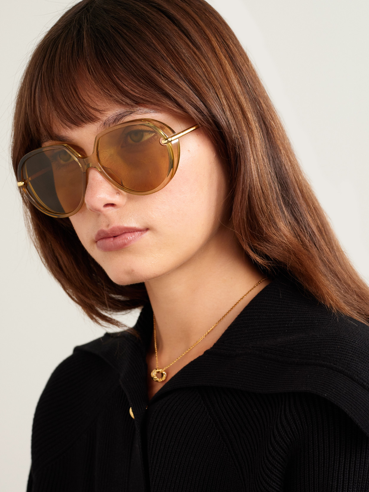 Bottega Veneta Drop Round-frame Acetate And Gold-tone Sunglasses In Yellow