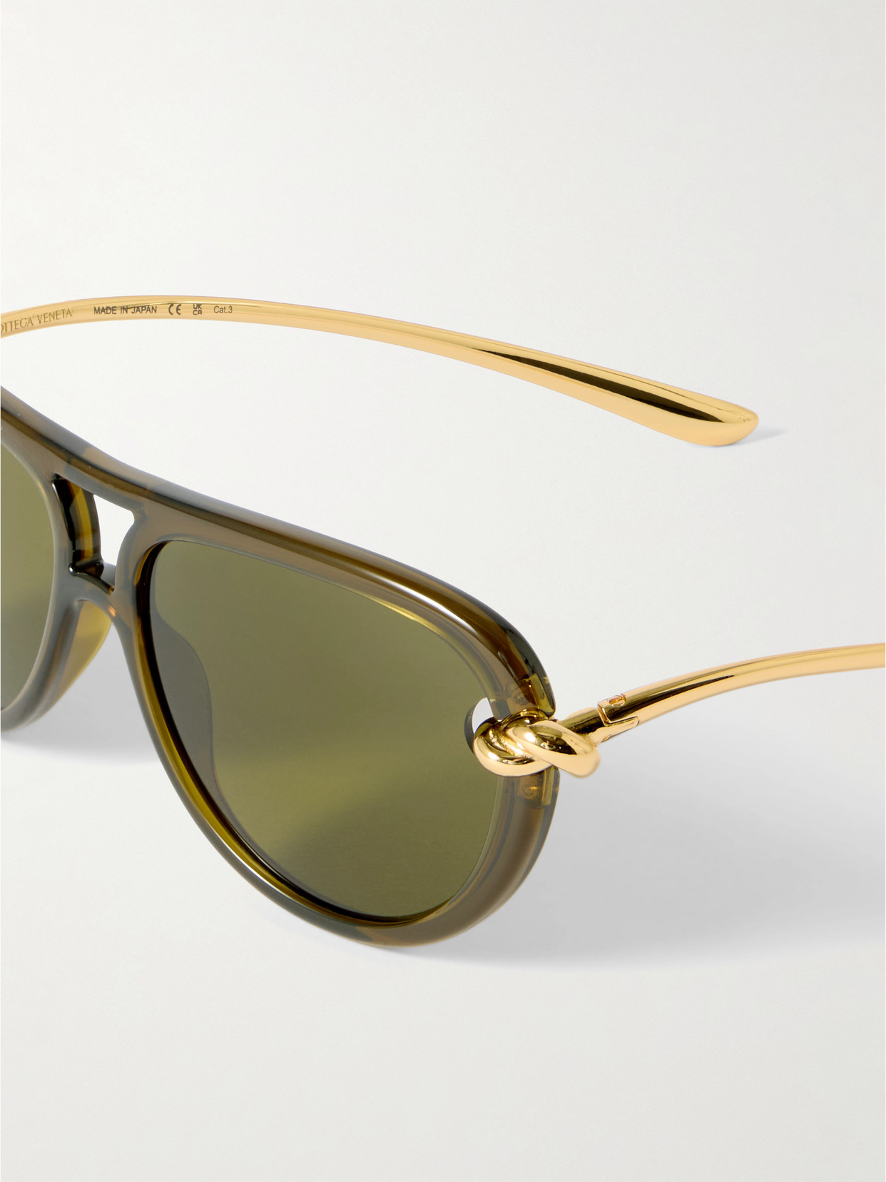 Bottega Veneta New Knot Aviator-style Acetate And Gold-tone Sunglasses In Green