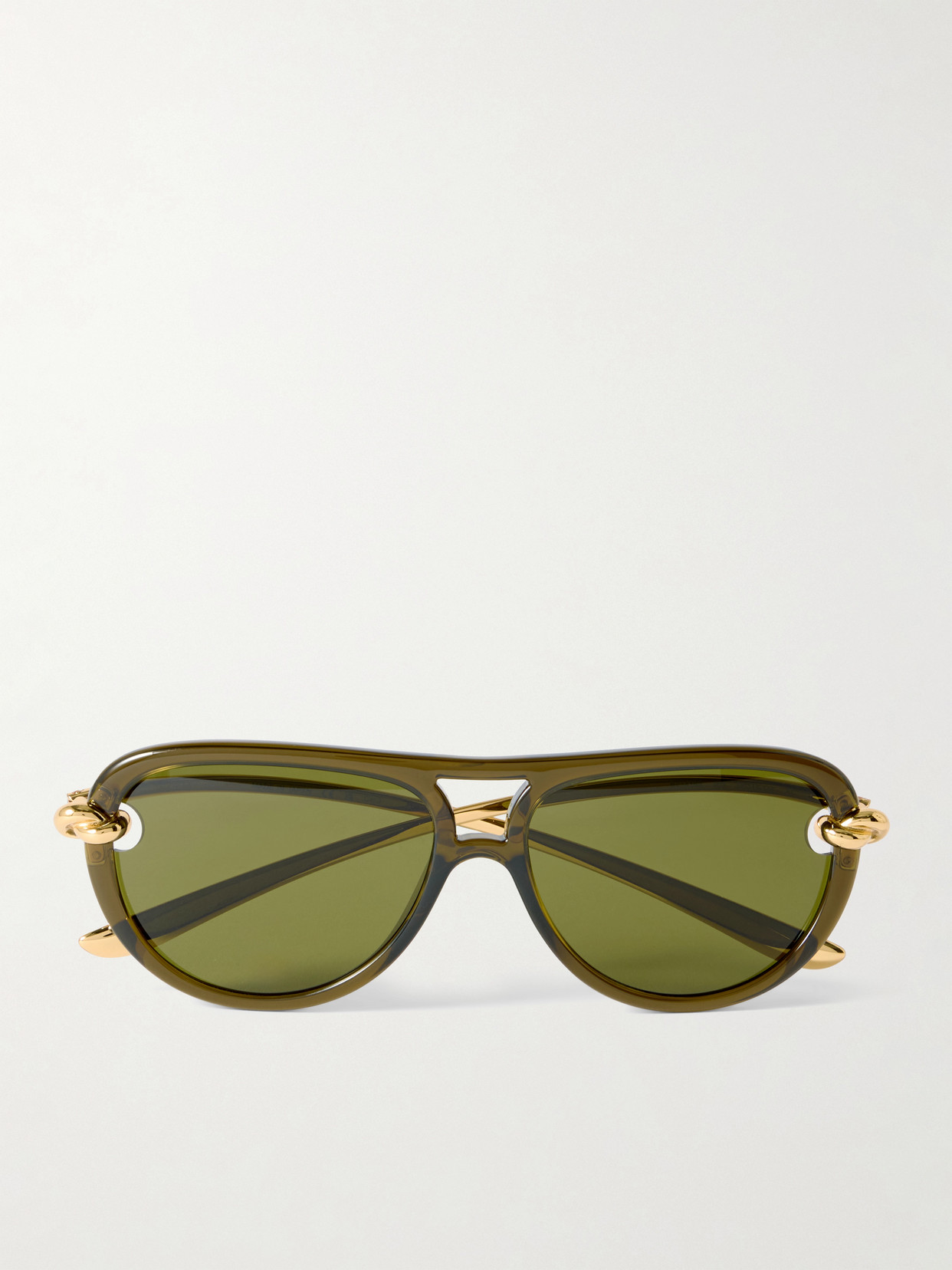Bottega Veneta New Knot Aviator-style Acetate And Gold-tone Sunglasses In Green