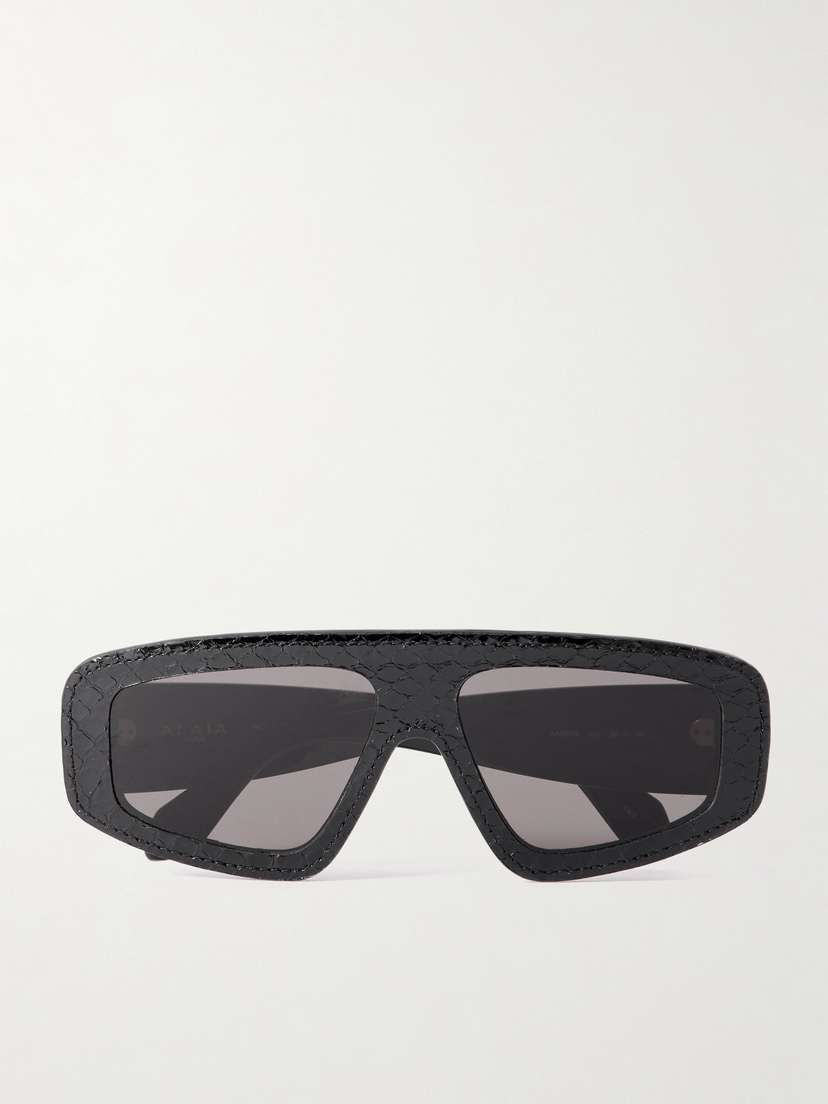 Alaïa Mask D-frame Snake-effect Leather And Acetate Sunglasses