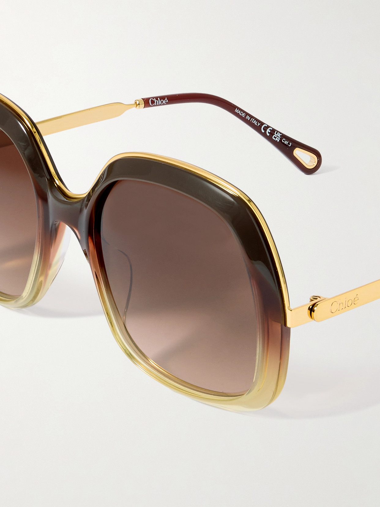 Chloé Aly Square-frame Acetate And Gold-tone Sunglasses In Brown