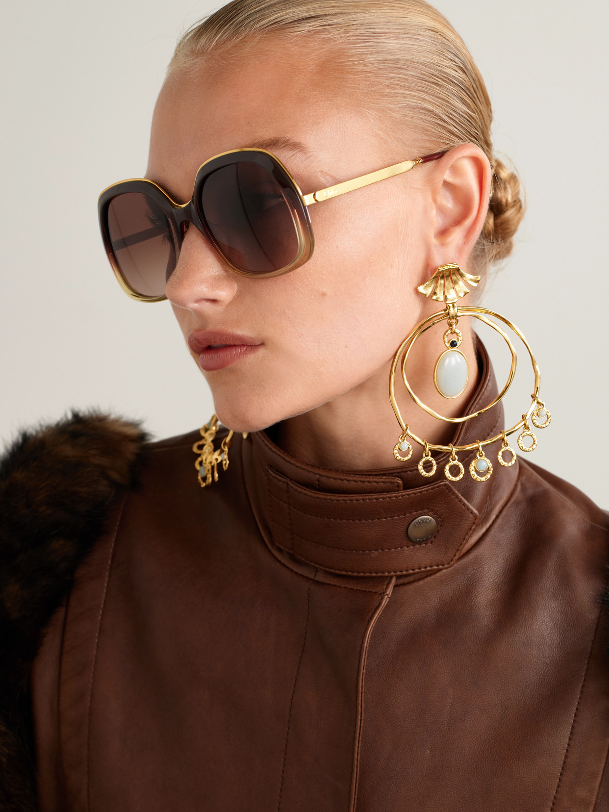 Chloé Aly Square-frame Acetate And Gold-tone Sunglasses In Brown