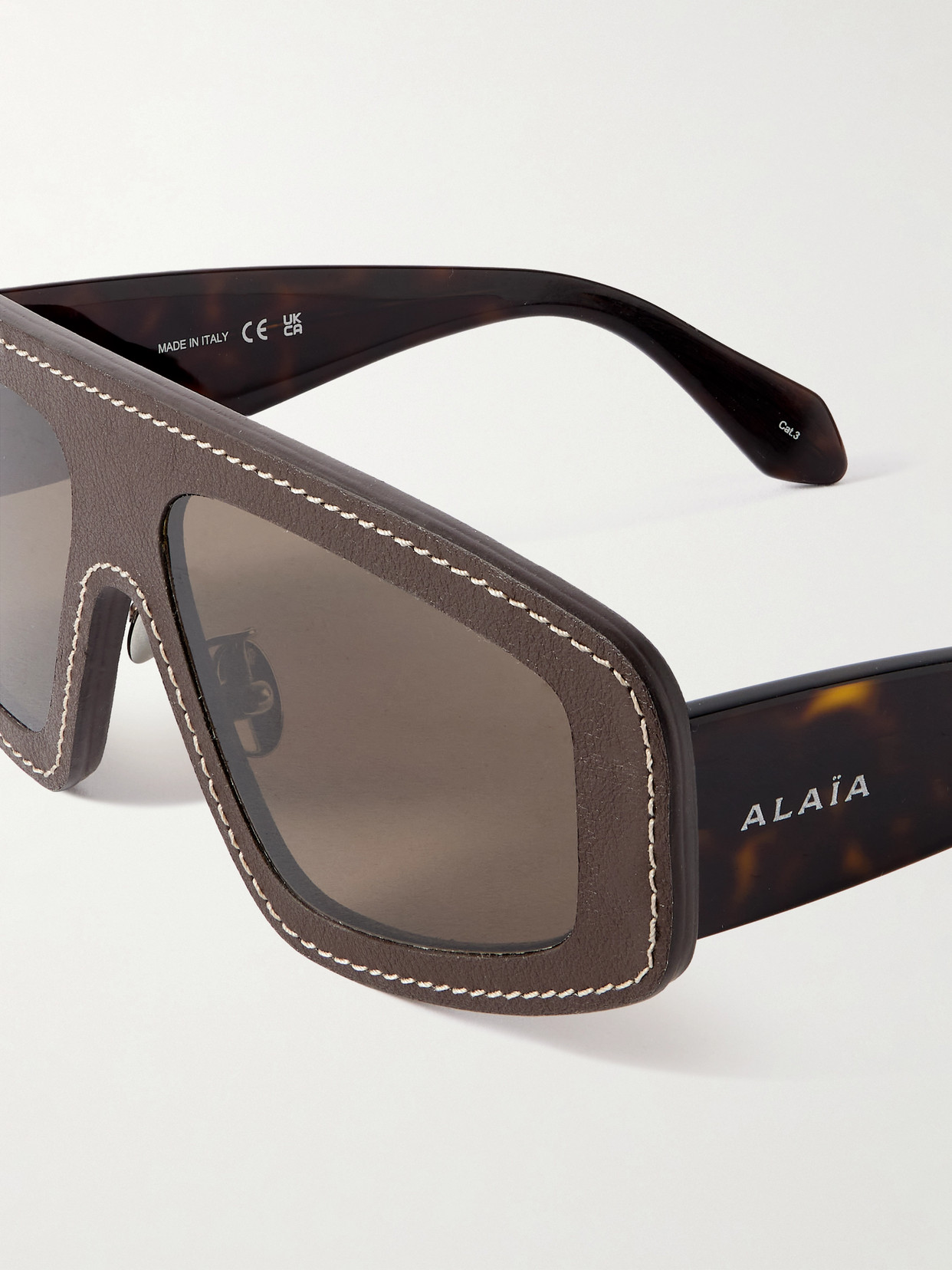 Alaïa Mask D-frame Leather And Tortoiseshell Acetate Sunglasses In Brown