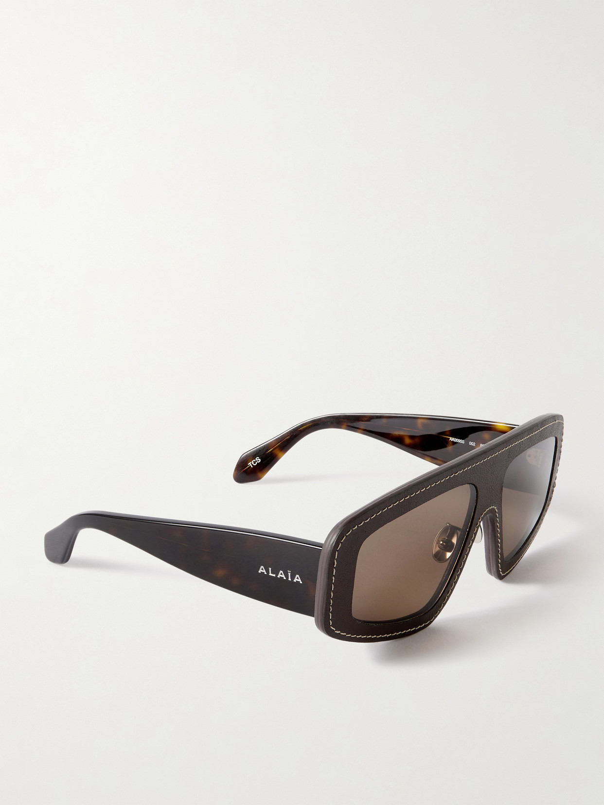 Alaïa Mask D-frame Leather And Tortoiseshell Acetate Sunglasses In Brown