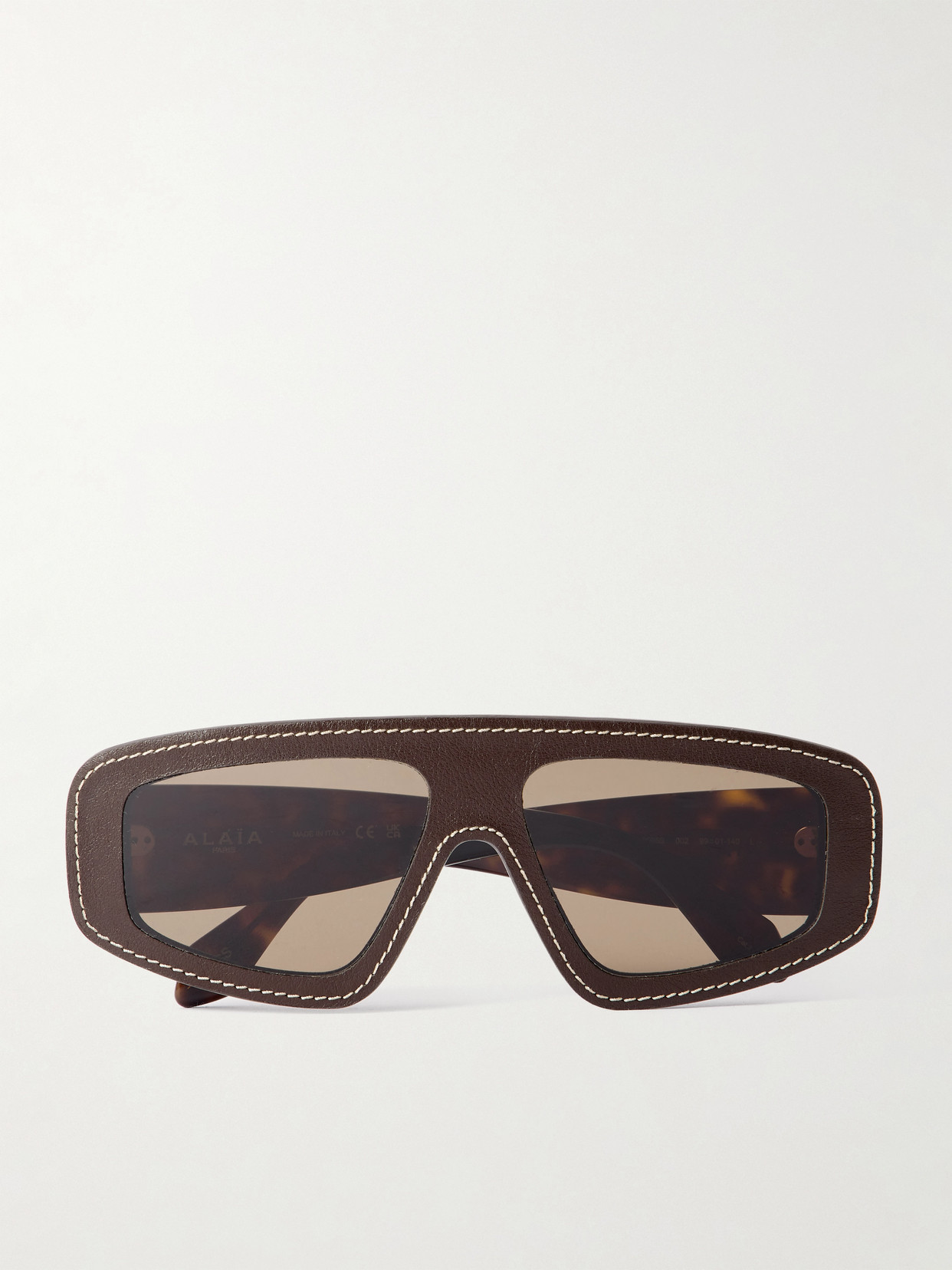 Alaïa Mask D-frame Leather And Tortoiseshell Acetate Sunglasses In Brown