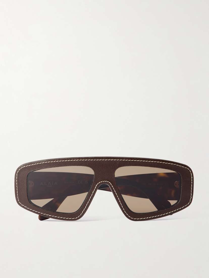 Alaïa Mask D-frame Leather And Tortoiseshell Acetate Sunglasses