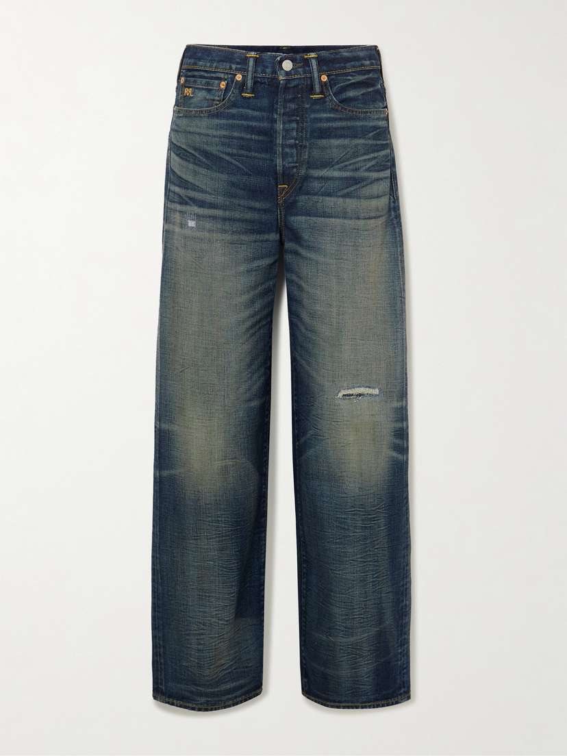 RRL Distressed High-rise Wide-leg Jeans