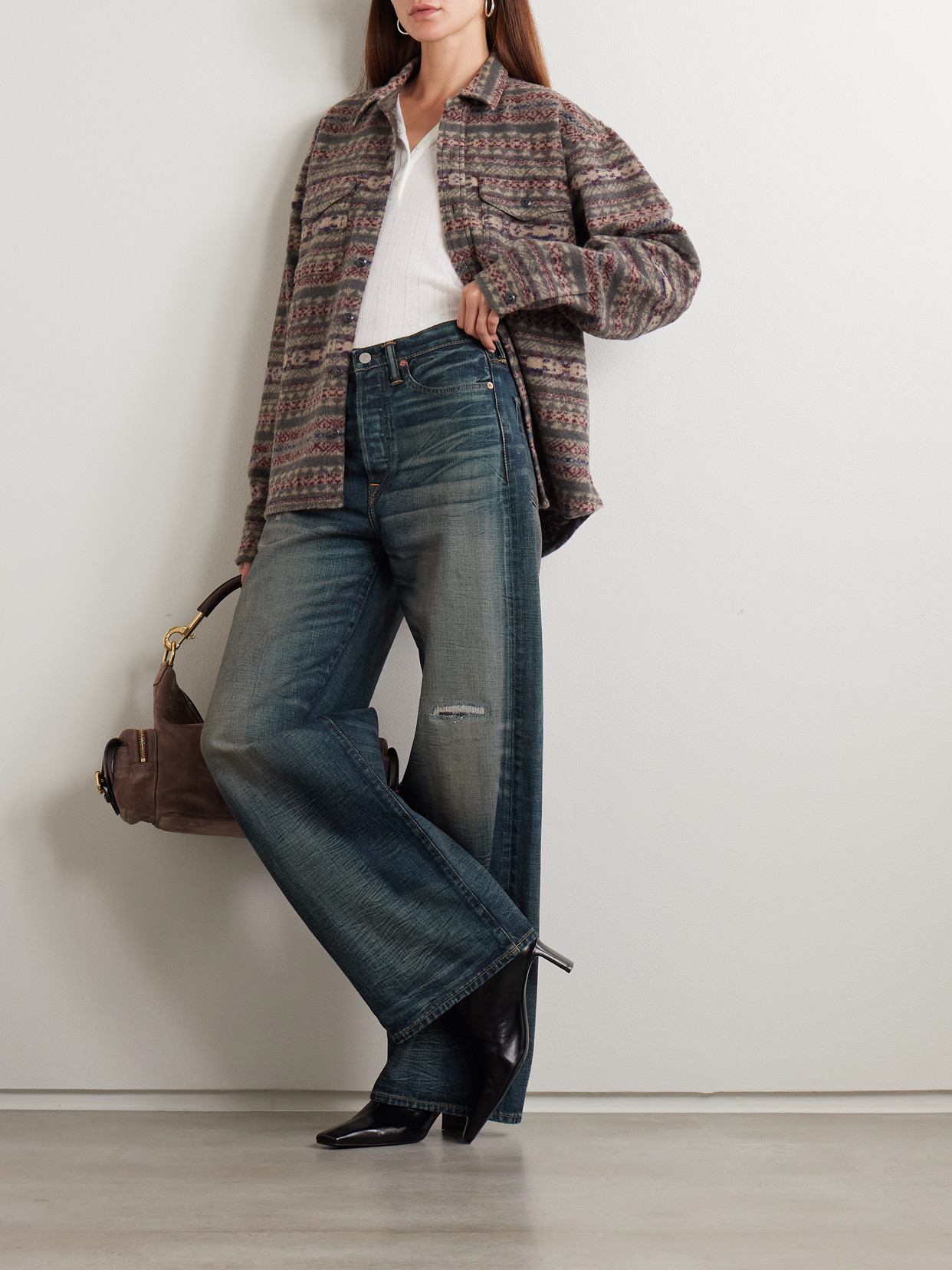 Distressed High-Rise Wide- Leg