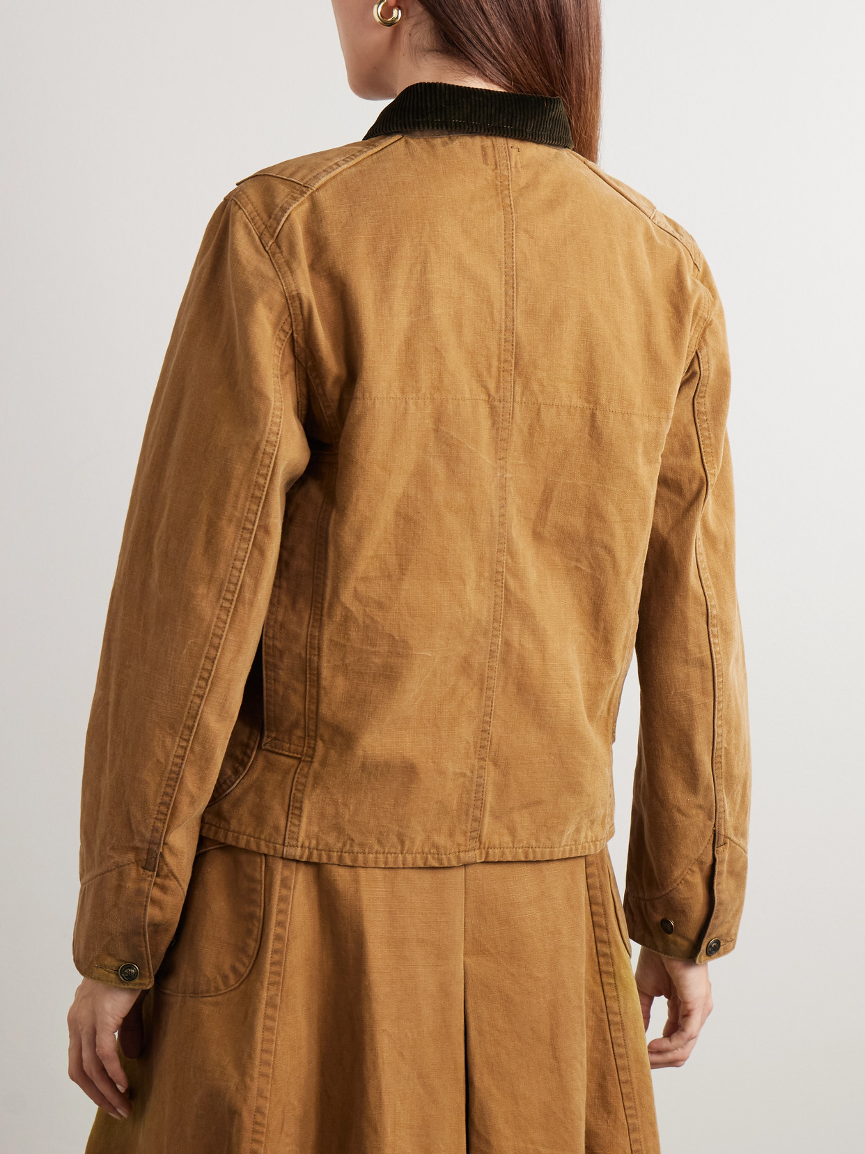Rrl Caitlyn Corduroy-trimmed Cotton-canvas Jacket In Brown