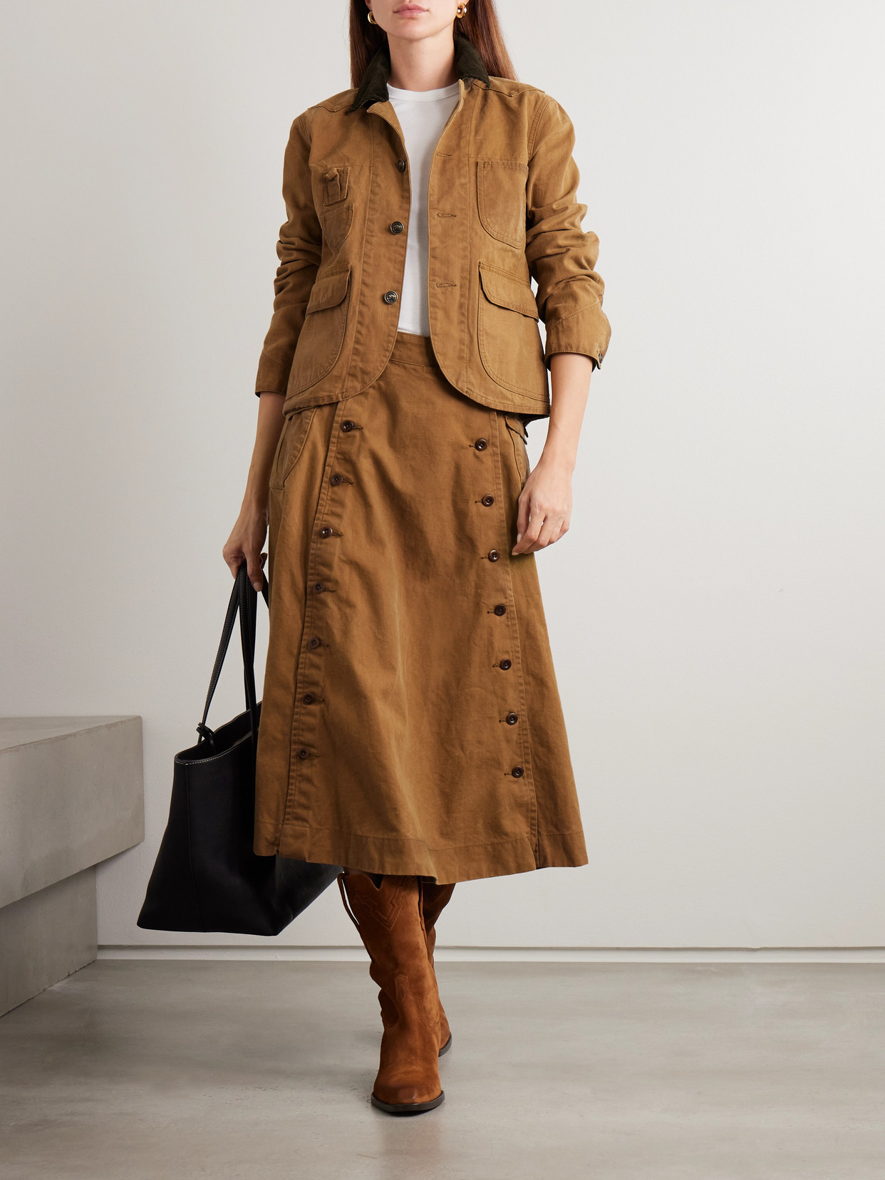 Rrl Caitlyn Corduroy-trimmed Cotton-canvas Jacket In Brown