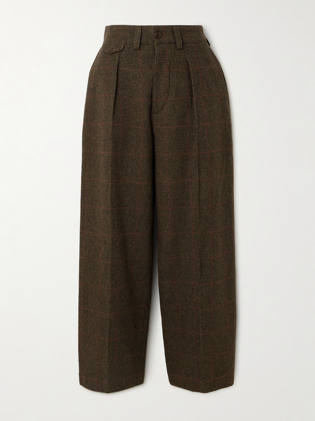 Rrl Murphy Pleated Checked Wool And Cotton-blend Straight-leg Trousers In Multi
