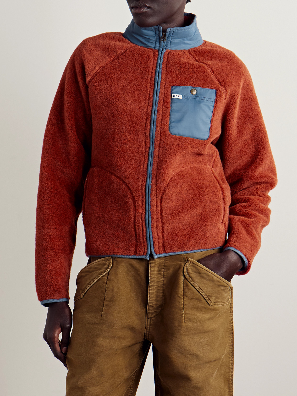 Rrl Shell-trimmed Wool-blend Fleece Jacket In Red