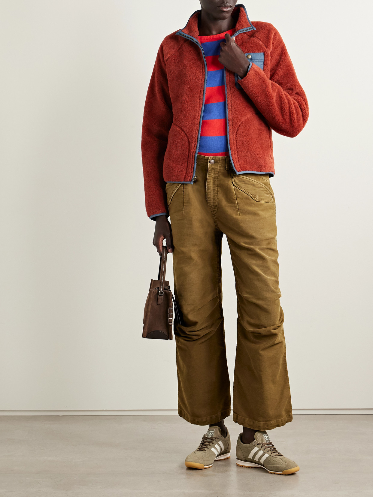 Rrl Shell-trimmed Wool-blend Fleece Jacket In Red