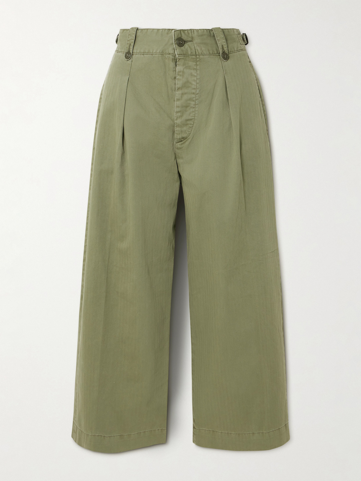 Rrl Kyle Pleated Herringone Cotton Wide-leg Pants In Green