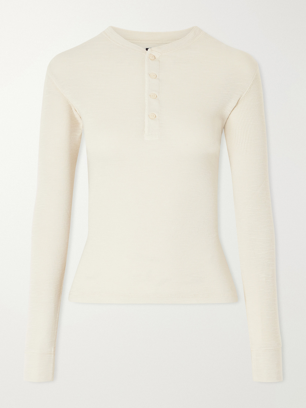 Rrl Ribbed Cotton-blend Jersey Henley Top In White