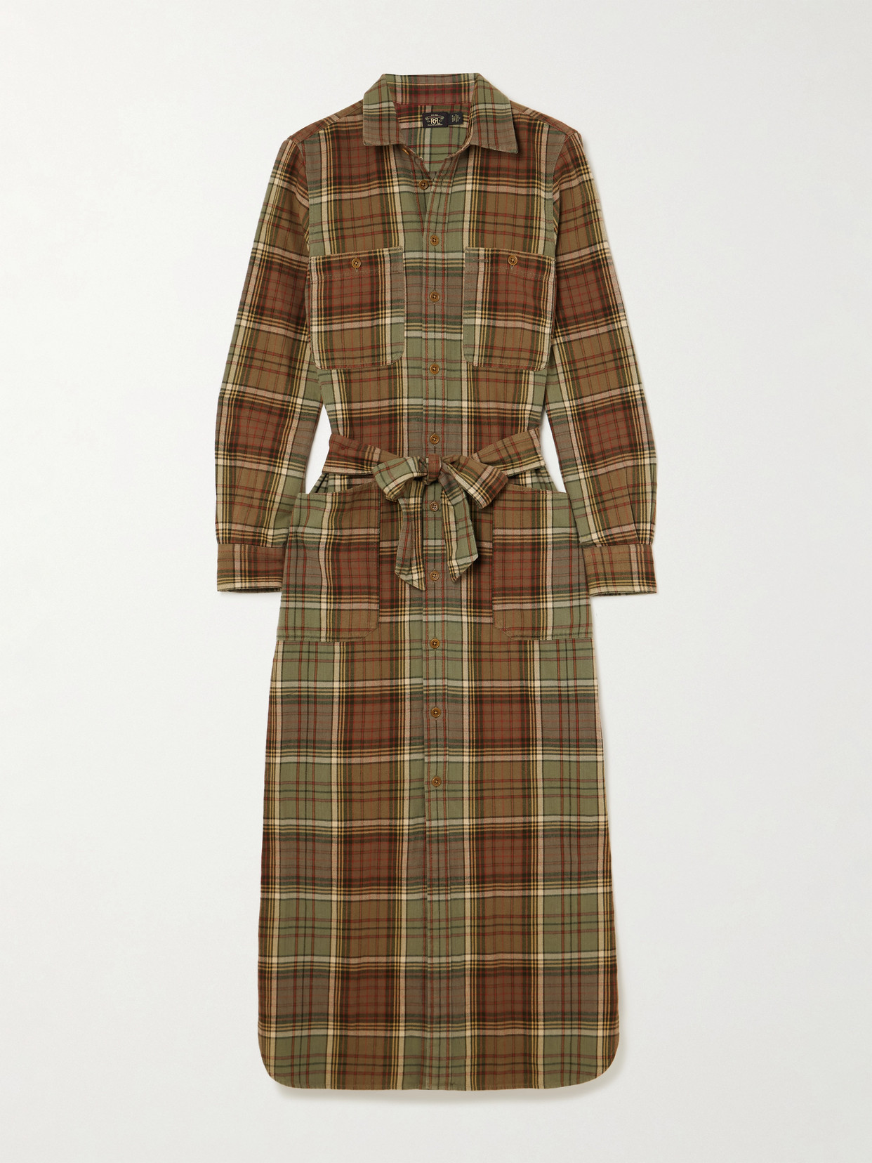 Rrl Selina Belted Checked Cotton-flannel Maxi Shirt Dress In Multi