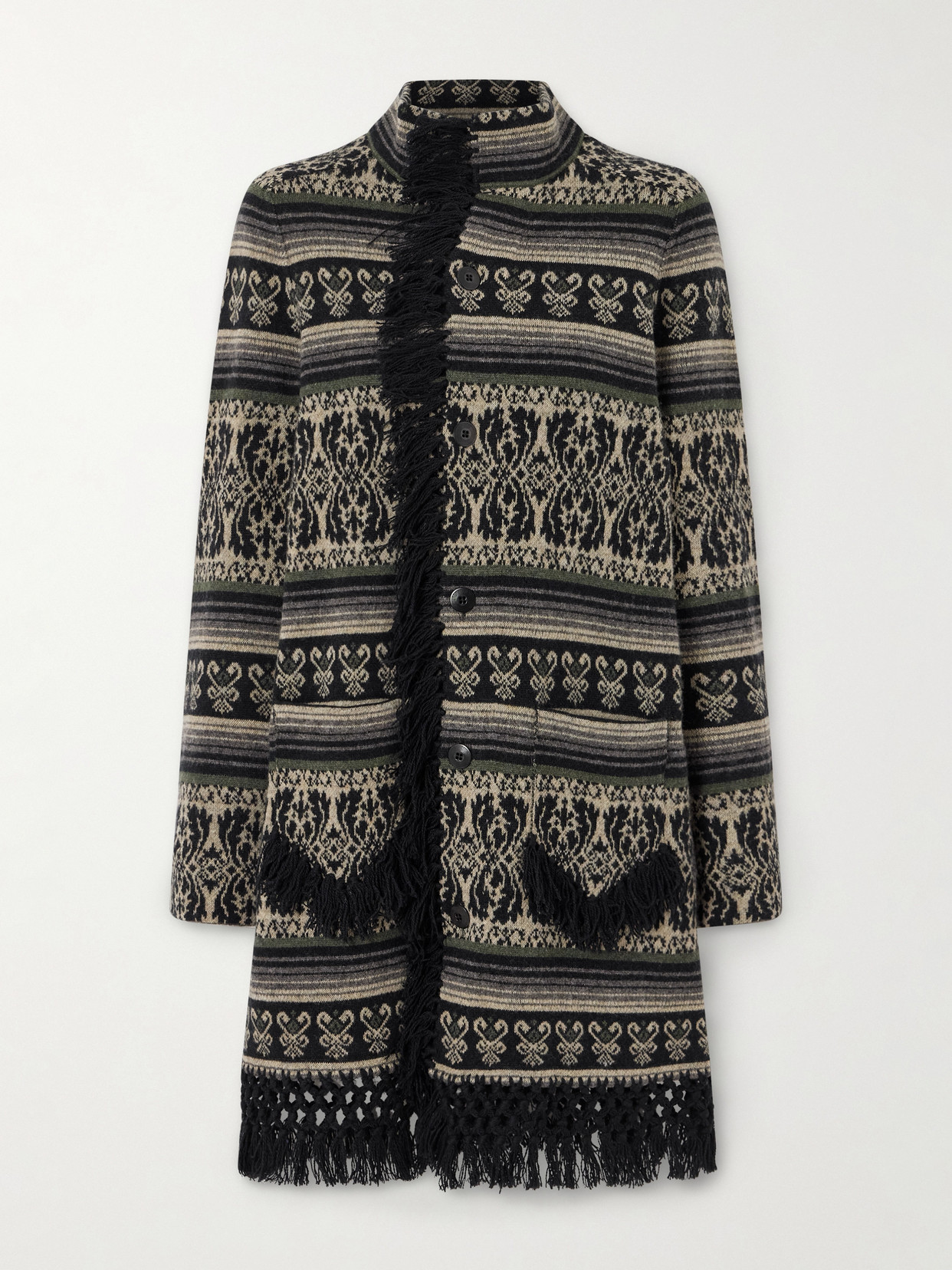 Rrl Amelia Fringed Jacquard-knit Wool And Cashmere-blend Jumper In Black
