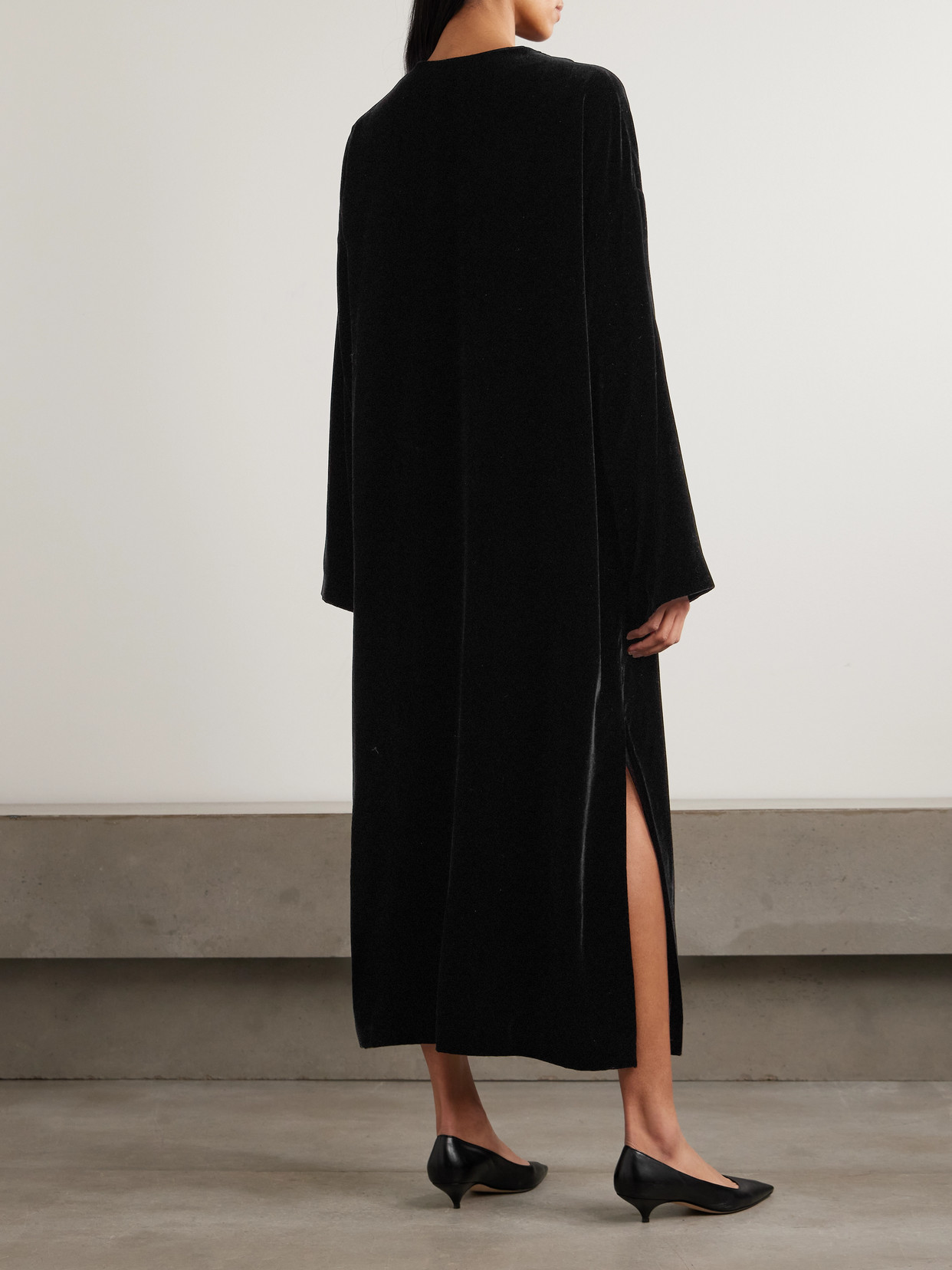 The Row Heloise Silk-velvet Midi Dress In Black