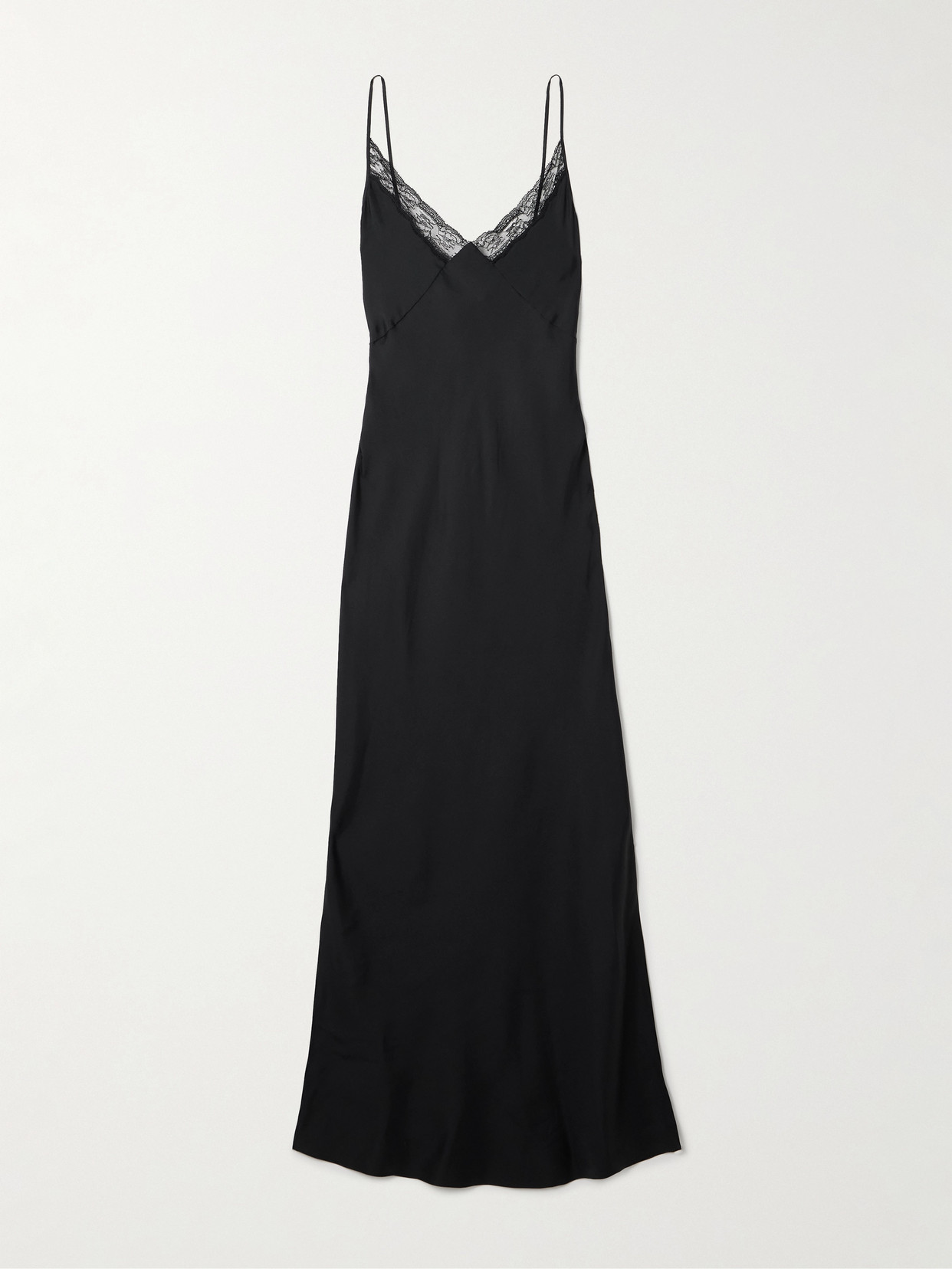 The Row Barina Lace-trimmed Silk-twill Midi Dress In Black