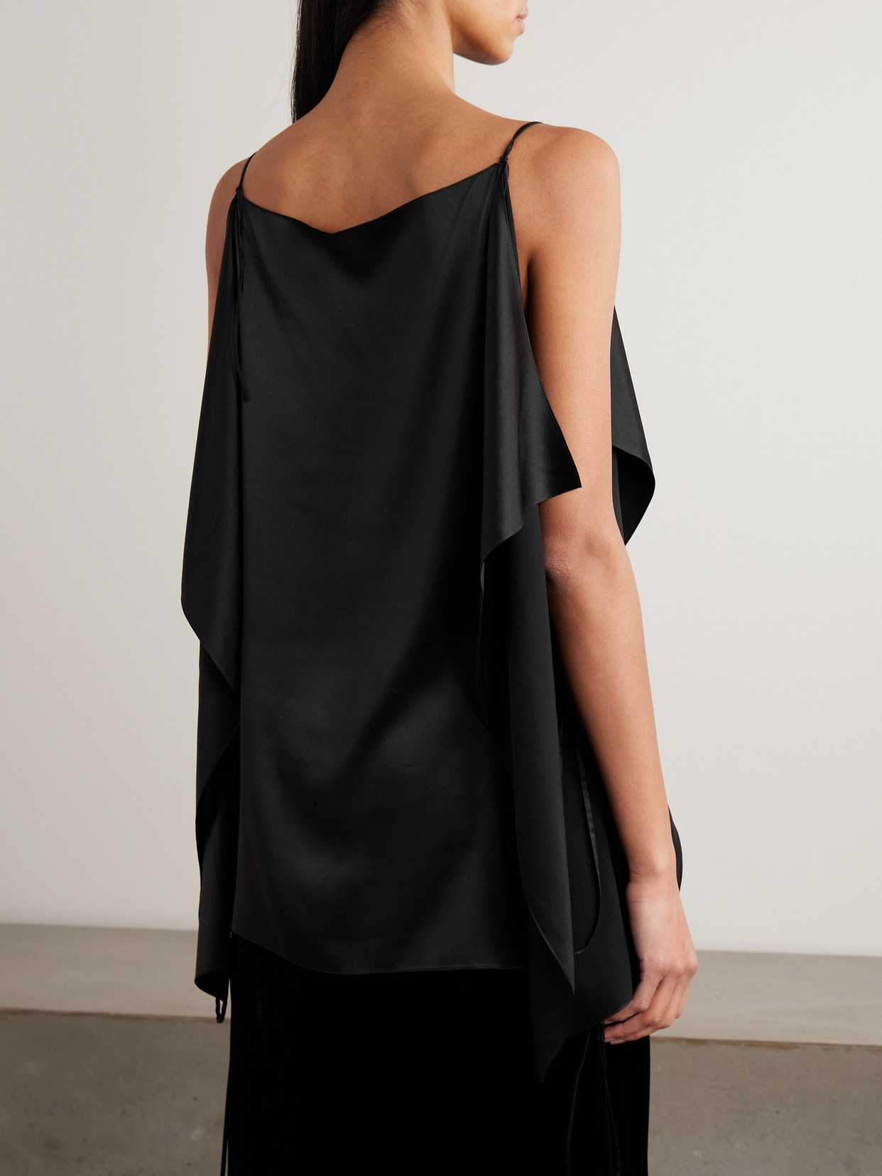 The Row Koray Draped Silk-satin Top In Black