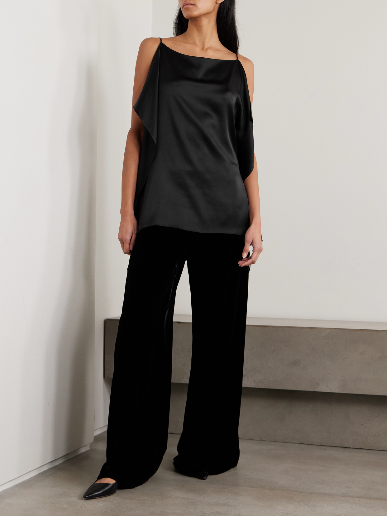 The Row Koray Draped Silk-satin Top In Black