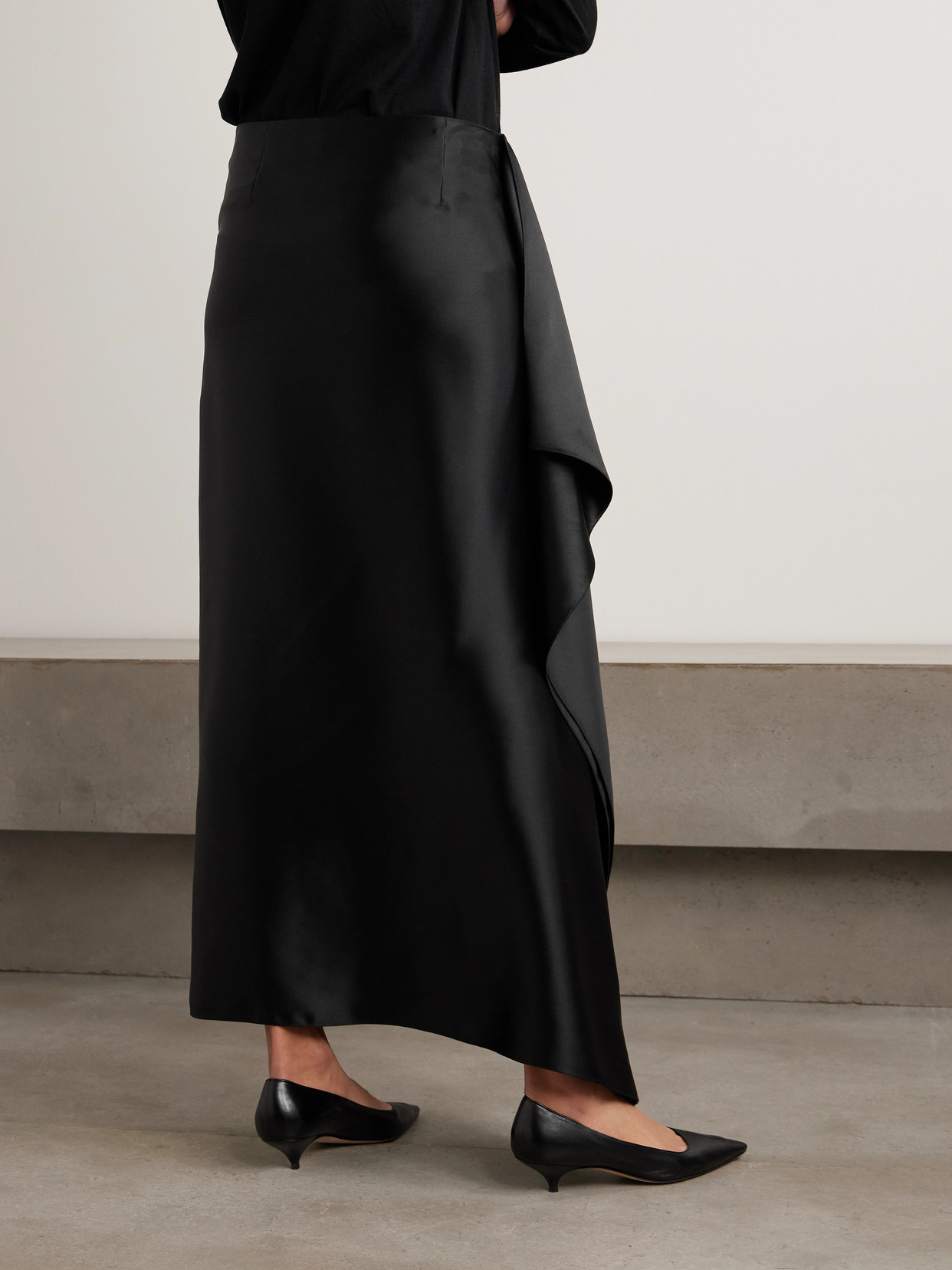 Athalia Draped Duchesse Silk-Satin Midi