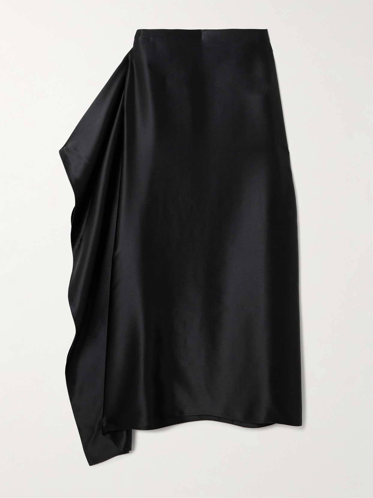 The Row Athalia Draped Duchesse Silk-satin Midi Skirt In Black