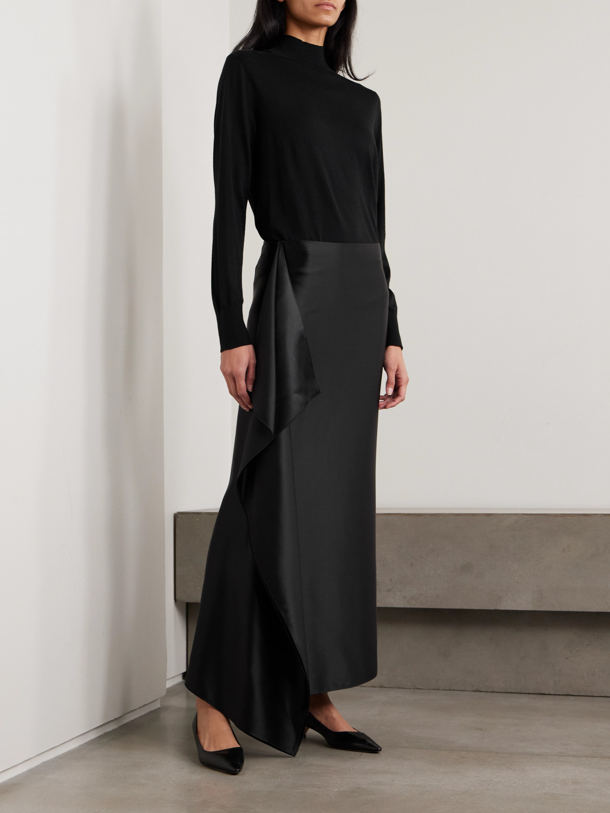 Athalia Draped Duchesse Silk-Satin Midi
