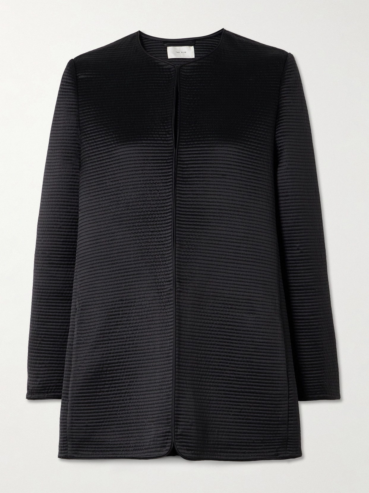 The Row Iben Topstitched Silk-satin Jacket In Black