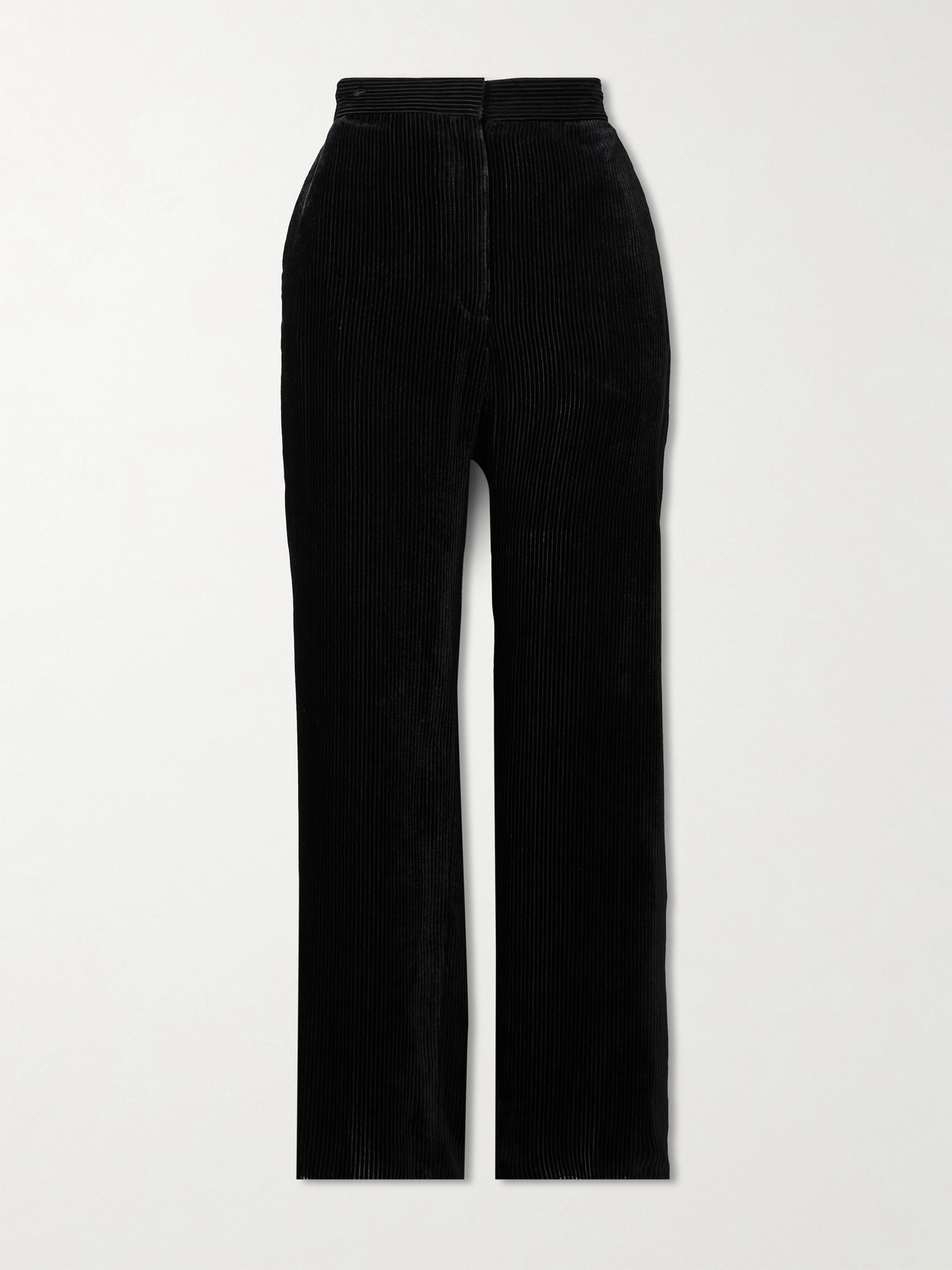 The Row Anker Ribbed Velvet Straight-leg Pants In Black
