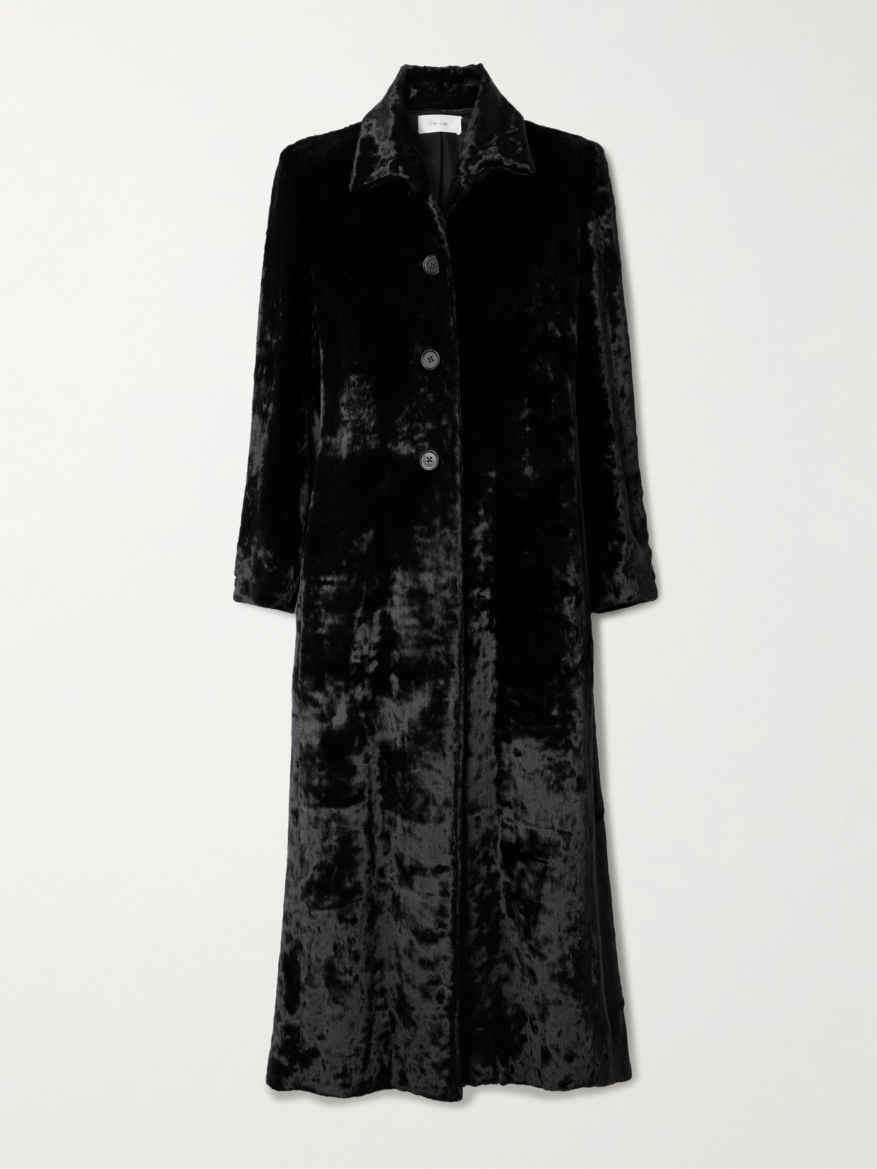 The Row Batani Crushed-velvet Coat In Black