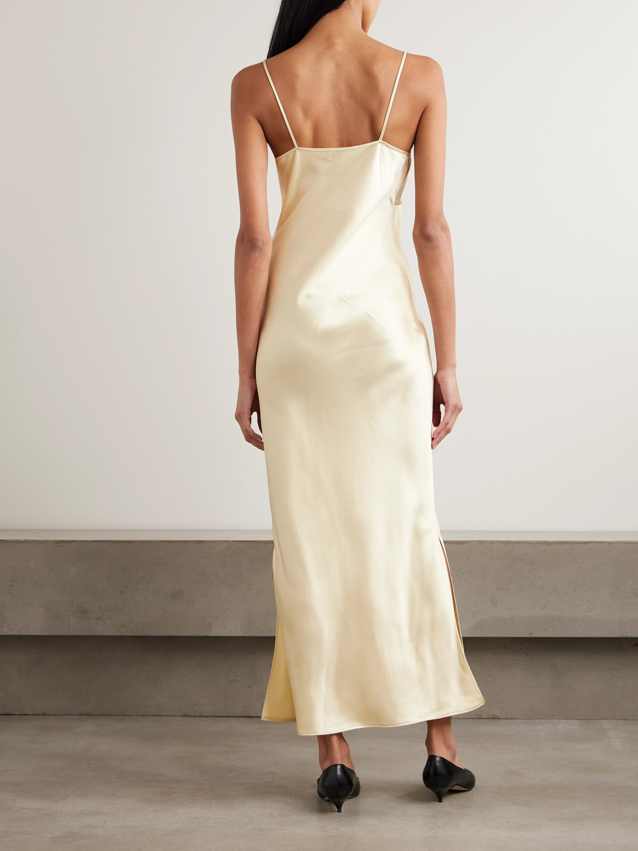 The Row Barika Hammered-silk Midi Dress In Yellow