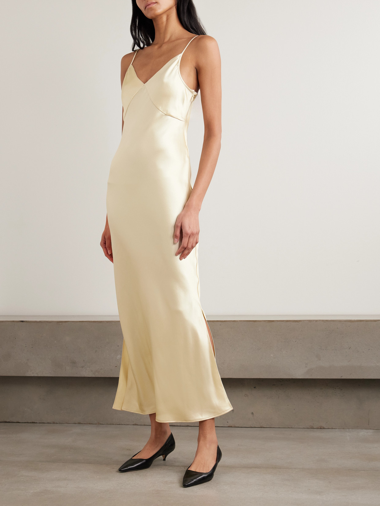 The Row Barika Hammered-silk Midi Dress In Yellow