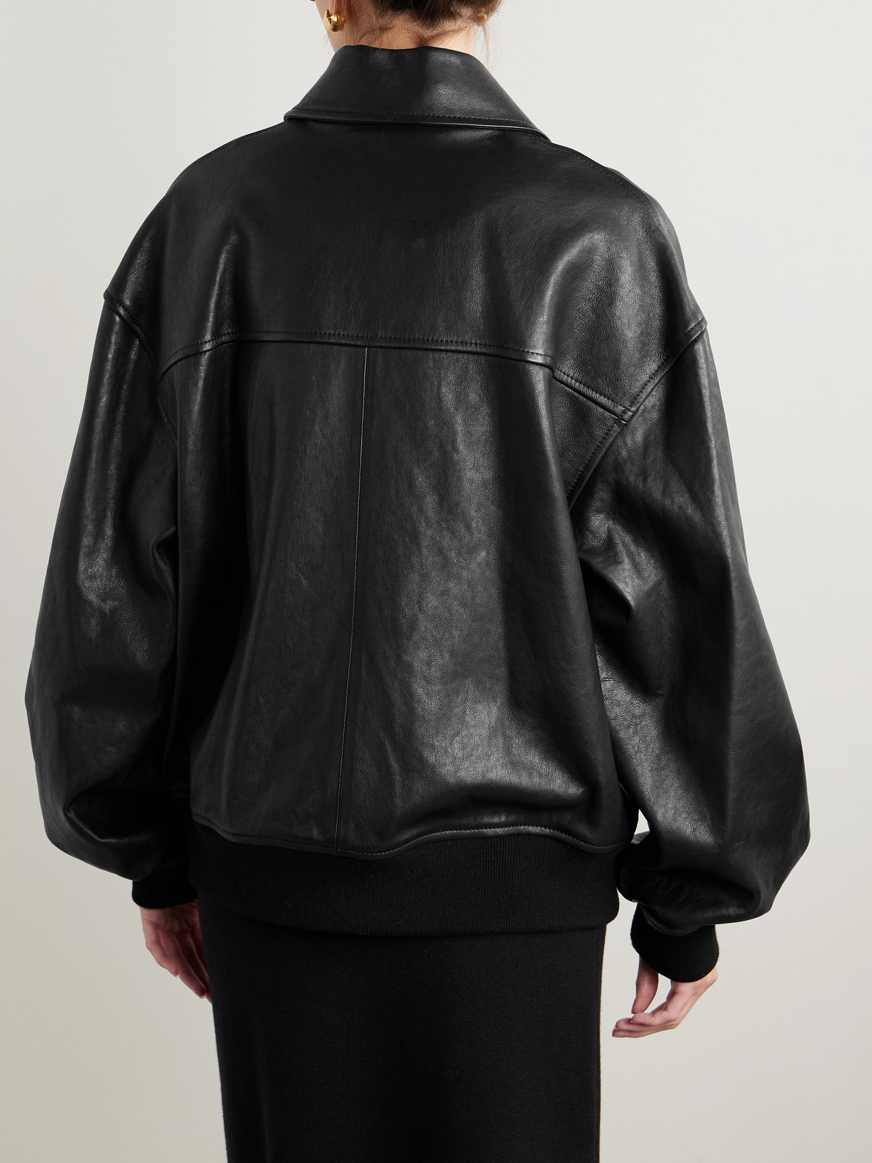 Khaite Shelman Leather Bomber Jacket In Black