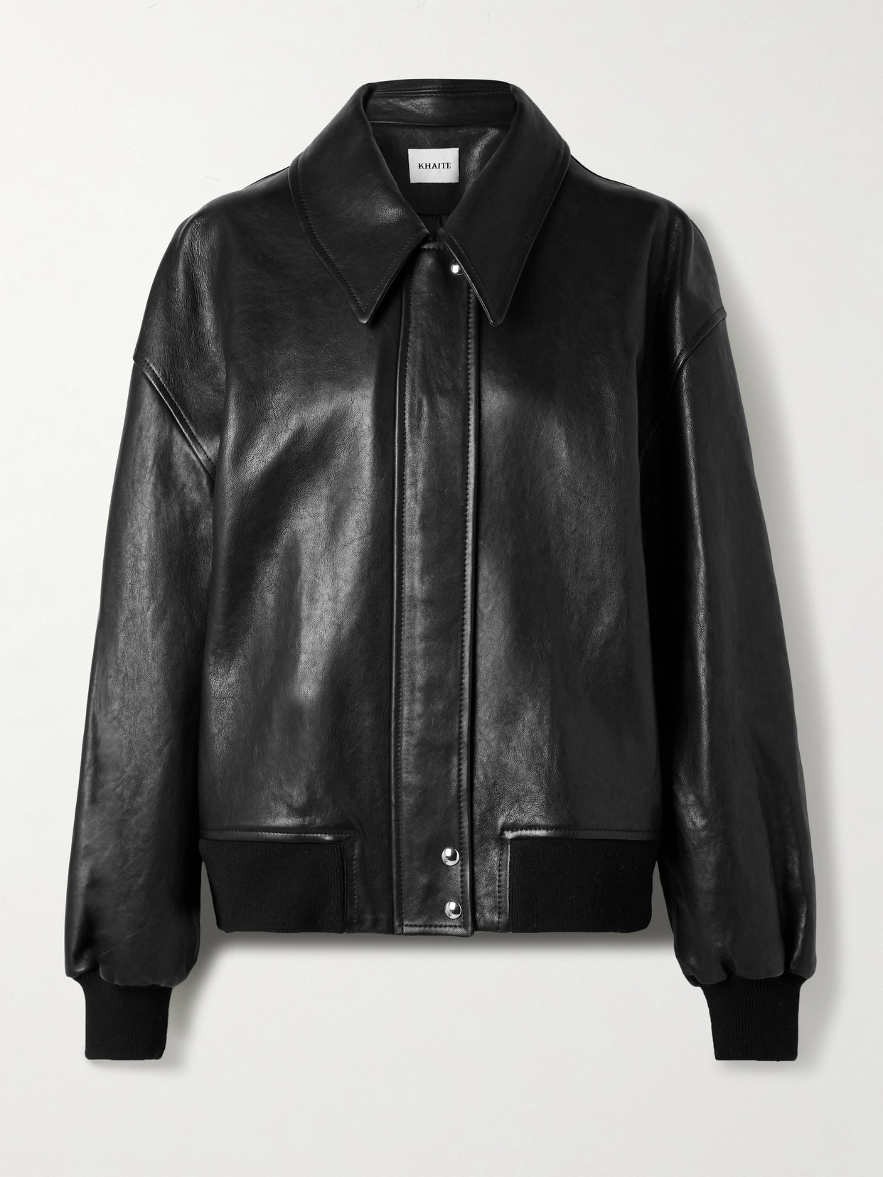 Khaite Shelman Leather Bomber Jacket In Black