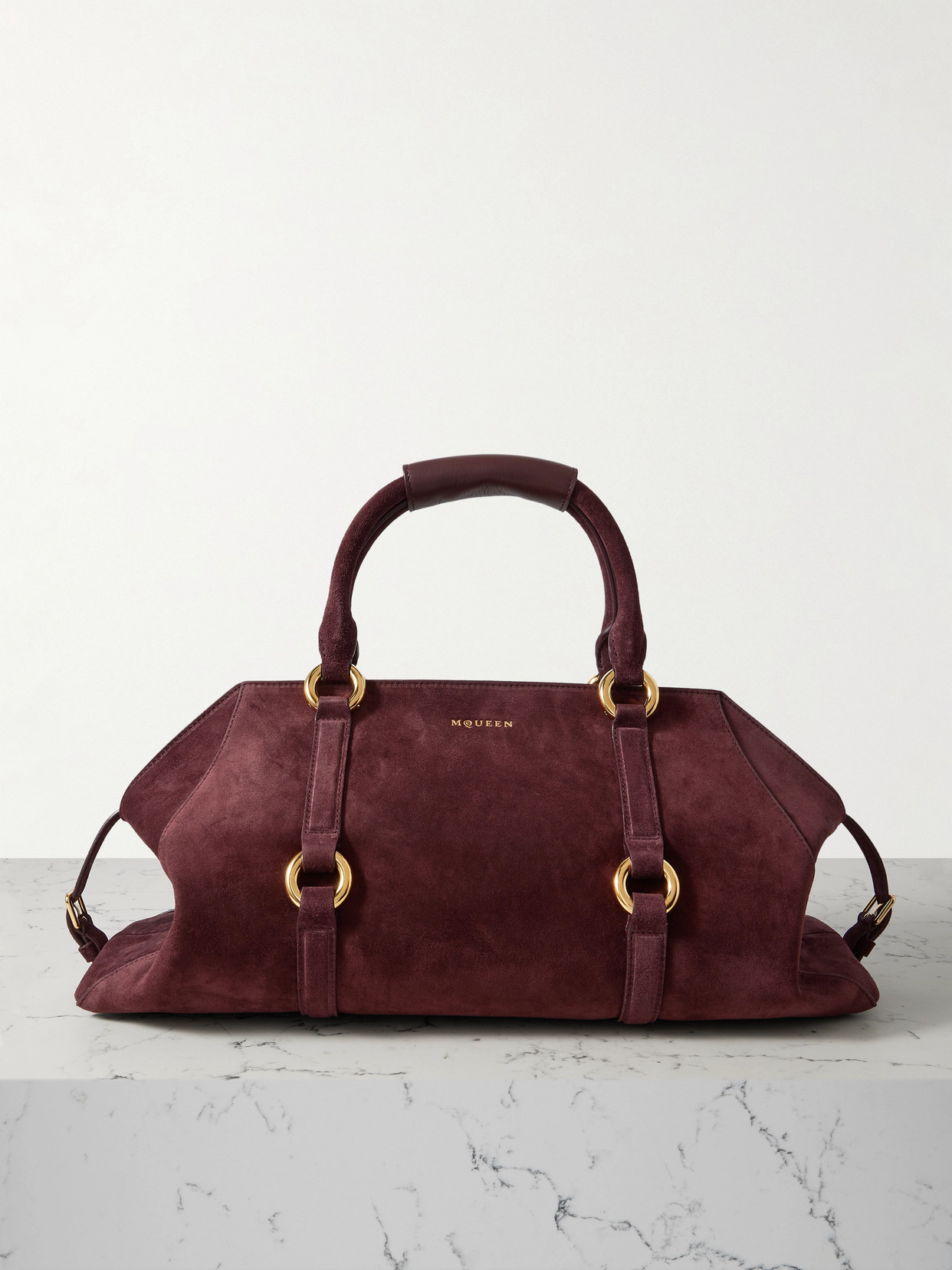 Alexander Mcqueen Farringdon Medium Suede Shoulder Bag In Burgundy