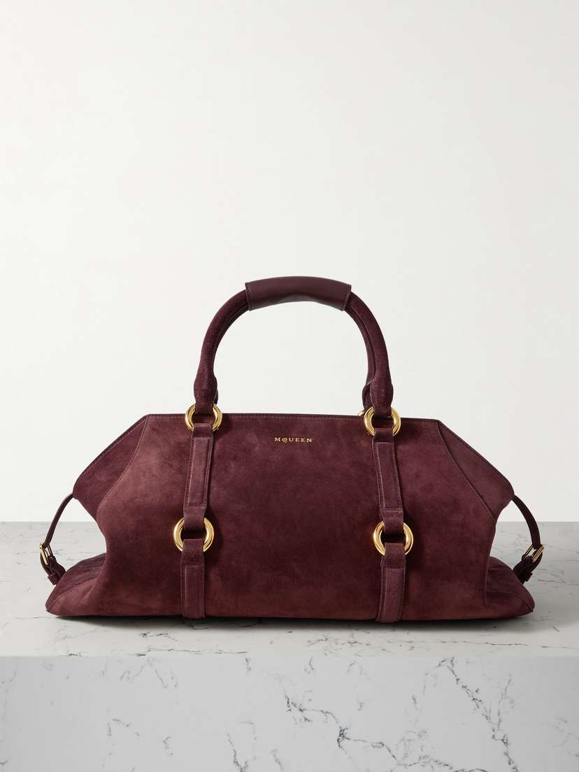 McQueen Farringdon Medium Suede Shoulder Bag