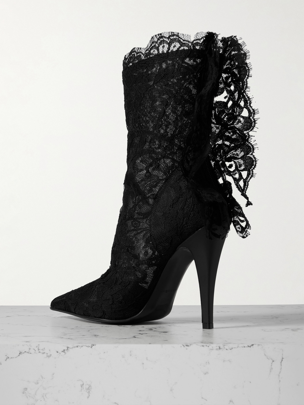 Alexander Mcqueen Lace Overlay Pointed Toe Stiletto Boots In Black