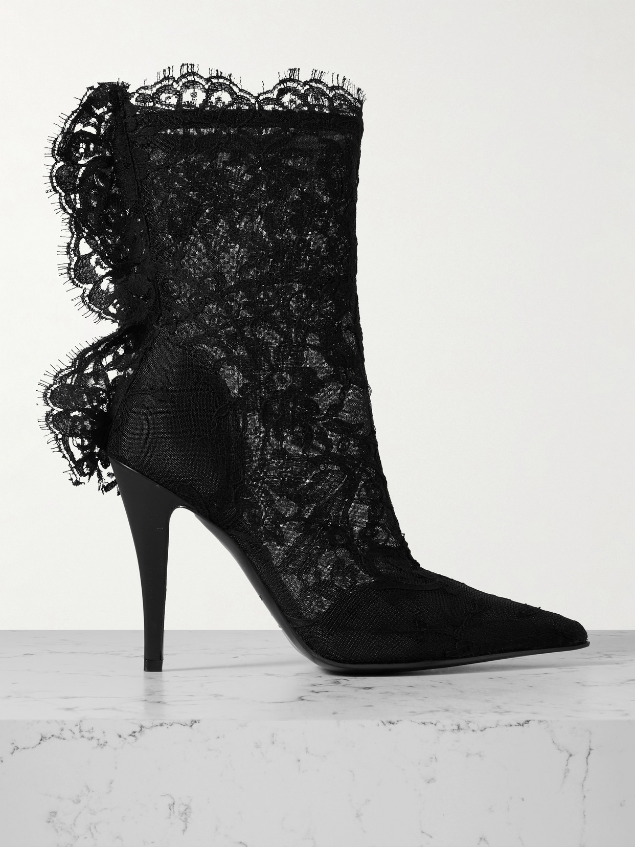 Alexander Mcqueen Lace Overlay Pointed Toe Stiletto Boots In Black