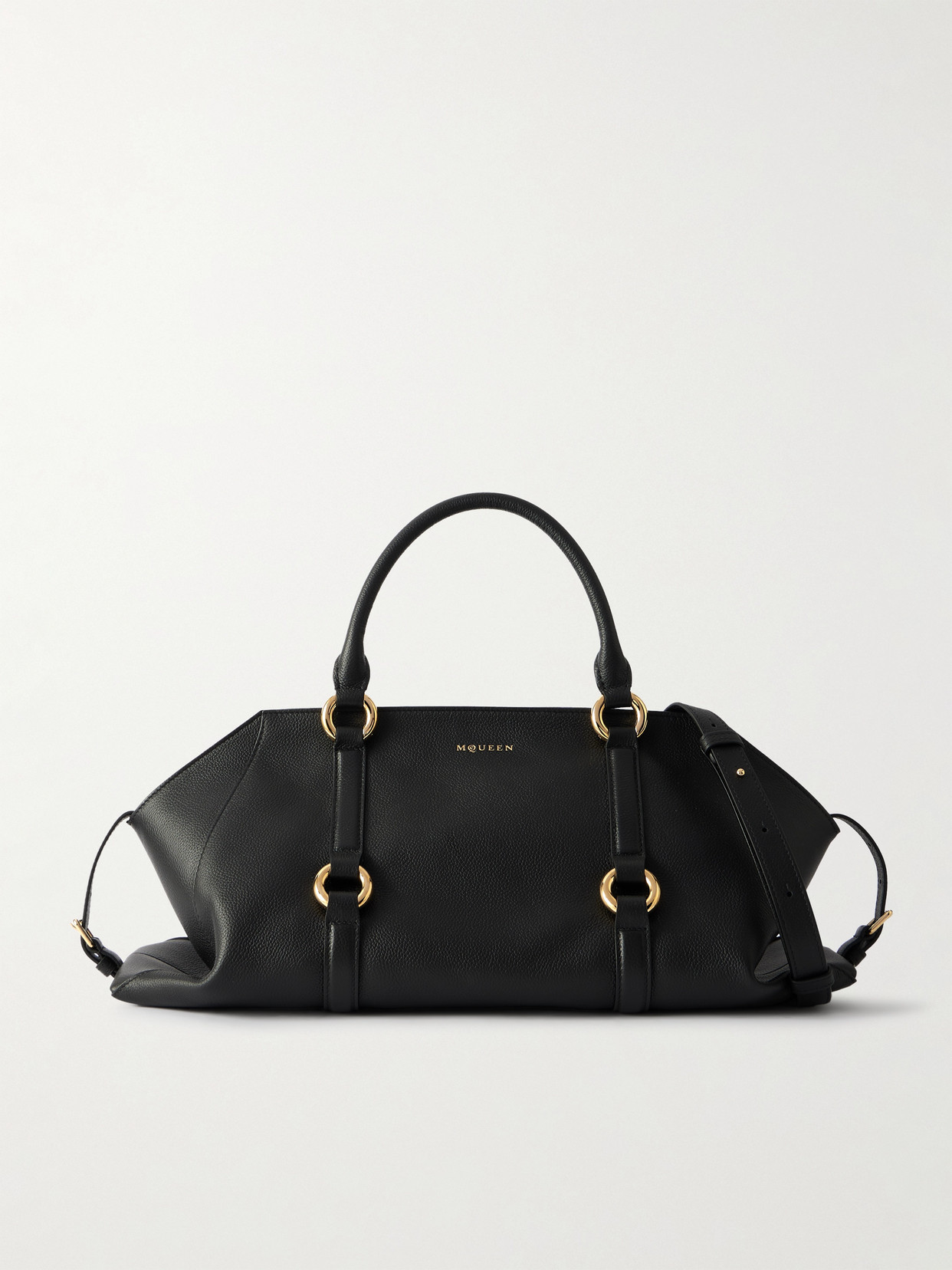 Alexander Mcqueen Farringdon Medium Textured-leather Shoulder Bag In Black