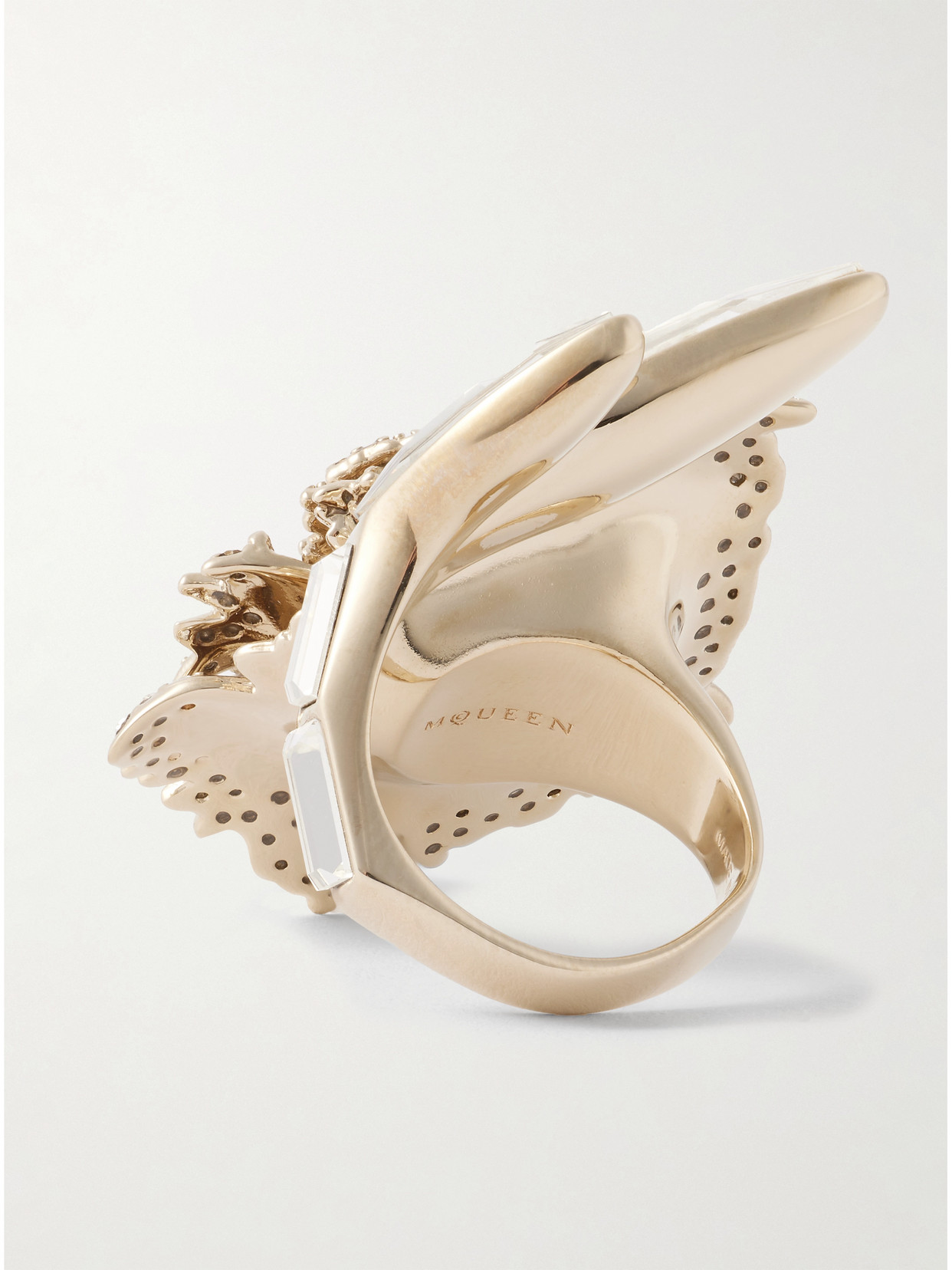 Alexander Mcqueen Carnation Gold-tone Crystal Ring In Silver