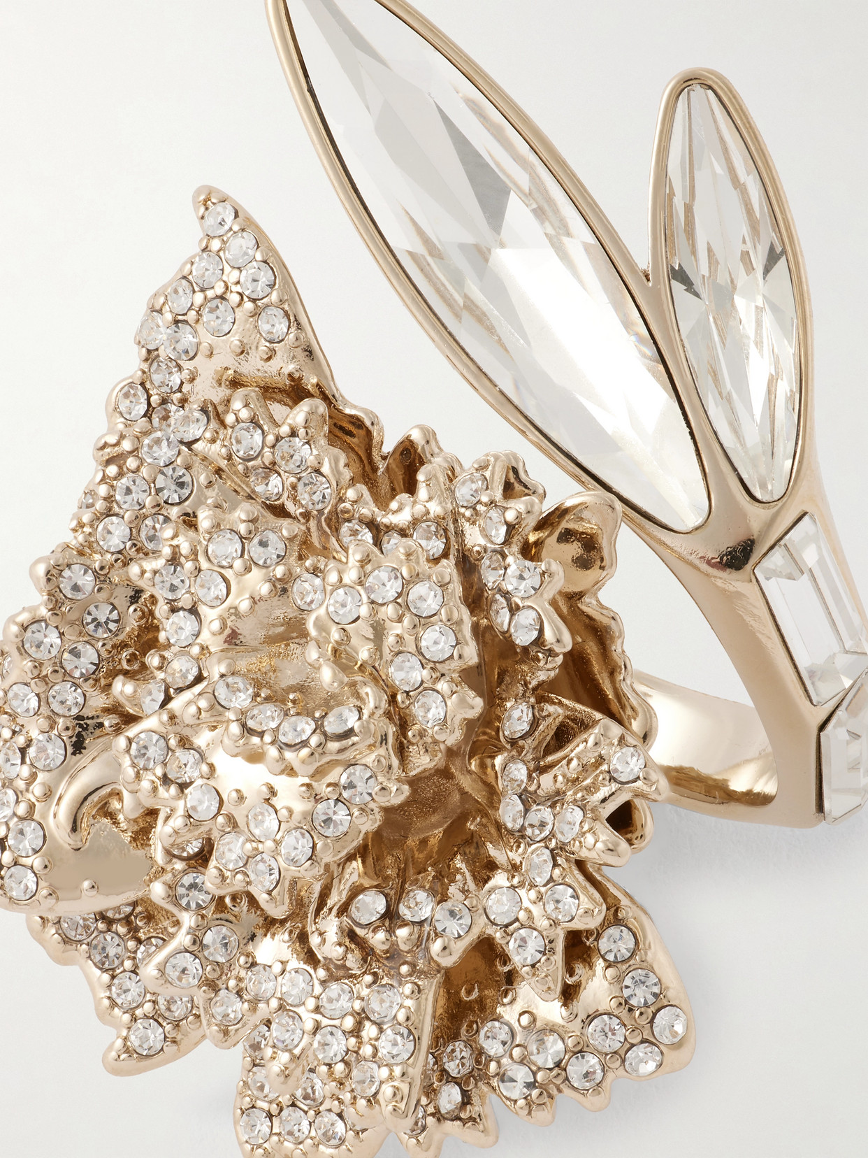 Alexander Mcqueen Carnation Gold-tone Crystal Ring In Silver