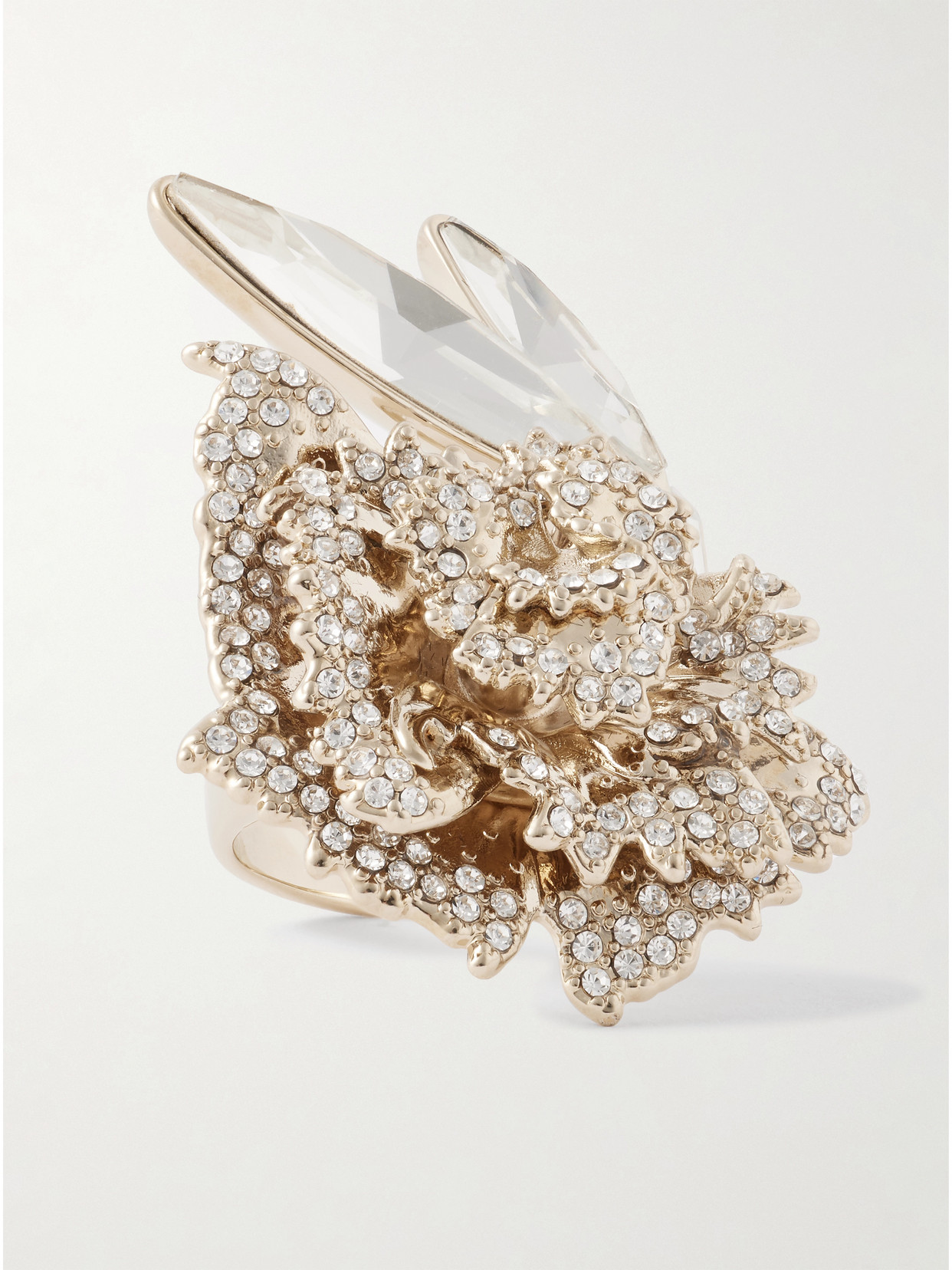 Alexander Mcqueen Carnation Gold-tone Crystal Ring In Silver