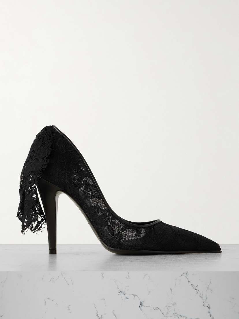 McQueen Leather-trimmed Draped Lace Pumps