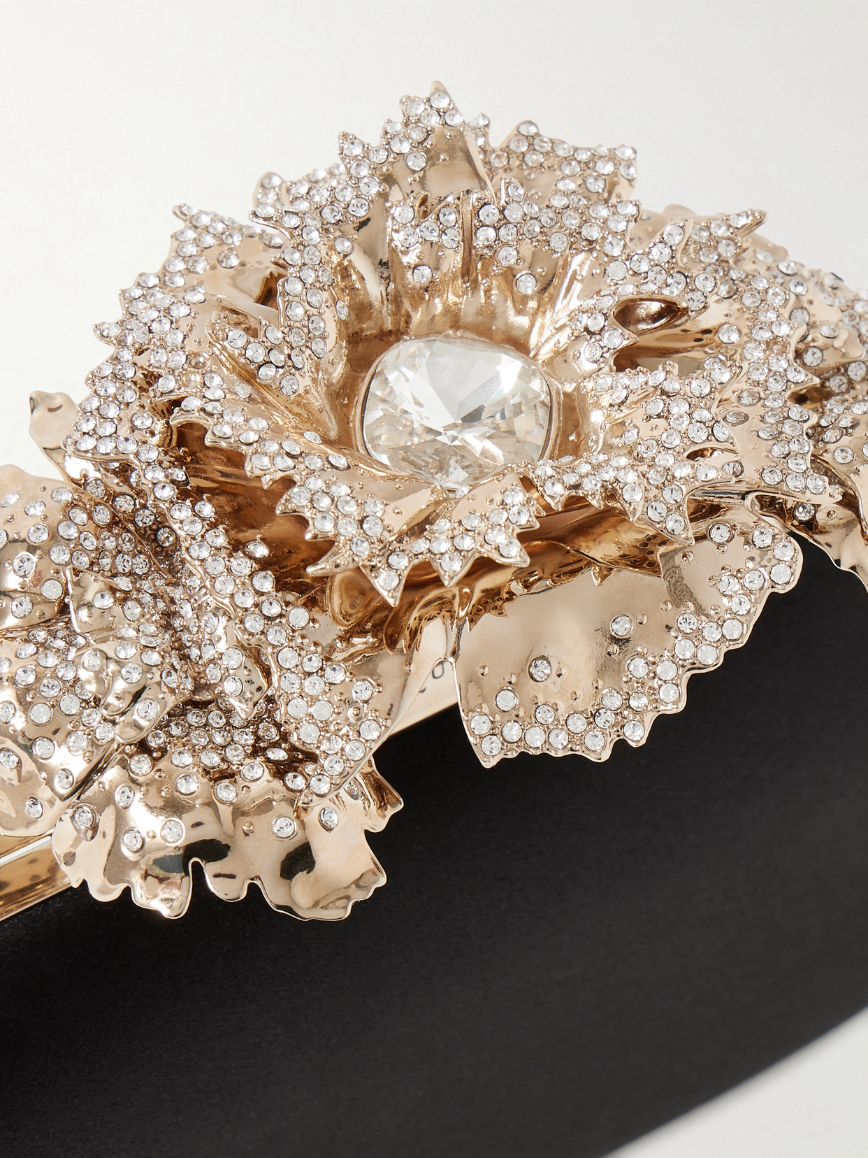 Alexander Mcqueen Carnation Knuckle Crystal-embellished Satin Clutch In Black