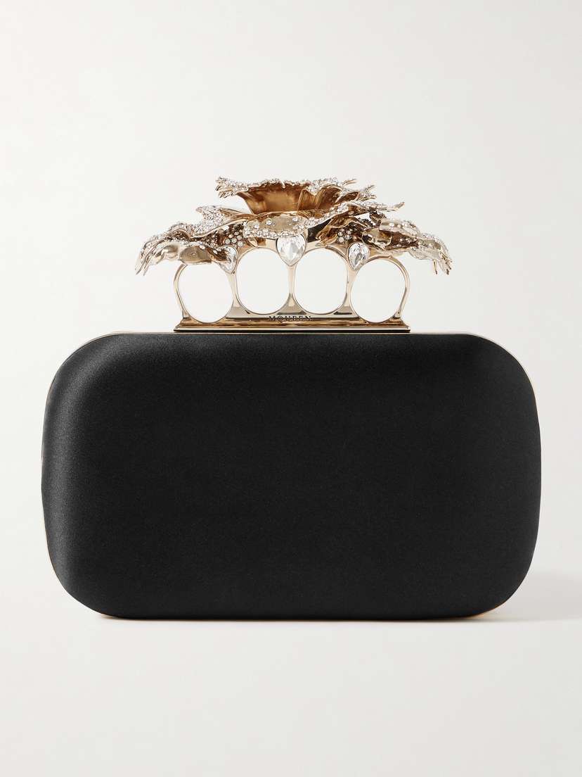 McQueen Carnation Knuckle Crystal-embellished Satin Clutch
